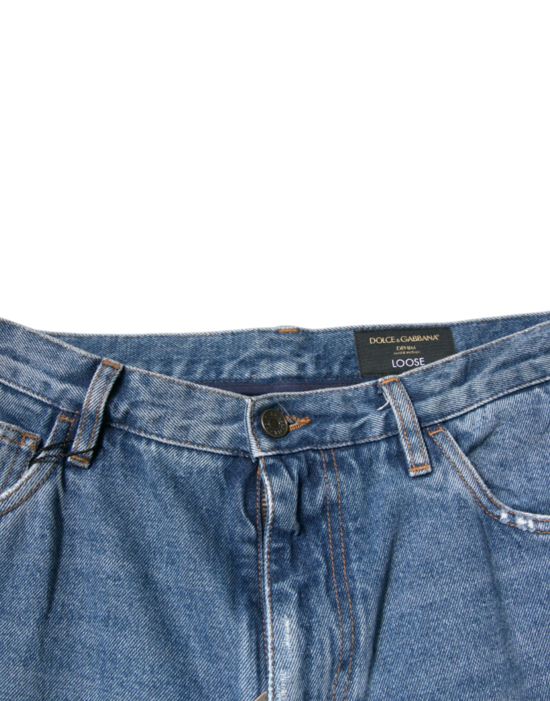 Dolce & Gabbana Blue Cotton Logo Men Loose Denim Jeans | Regal Royce