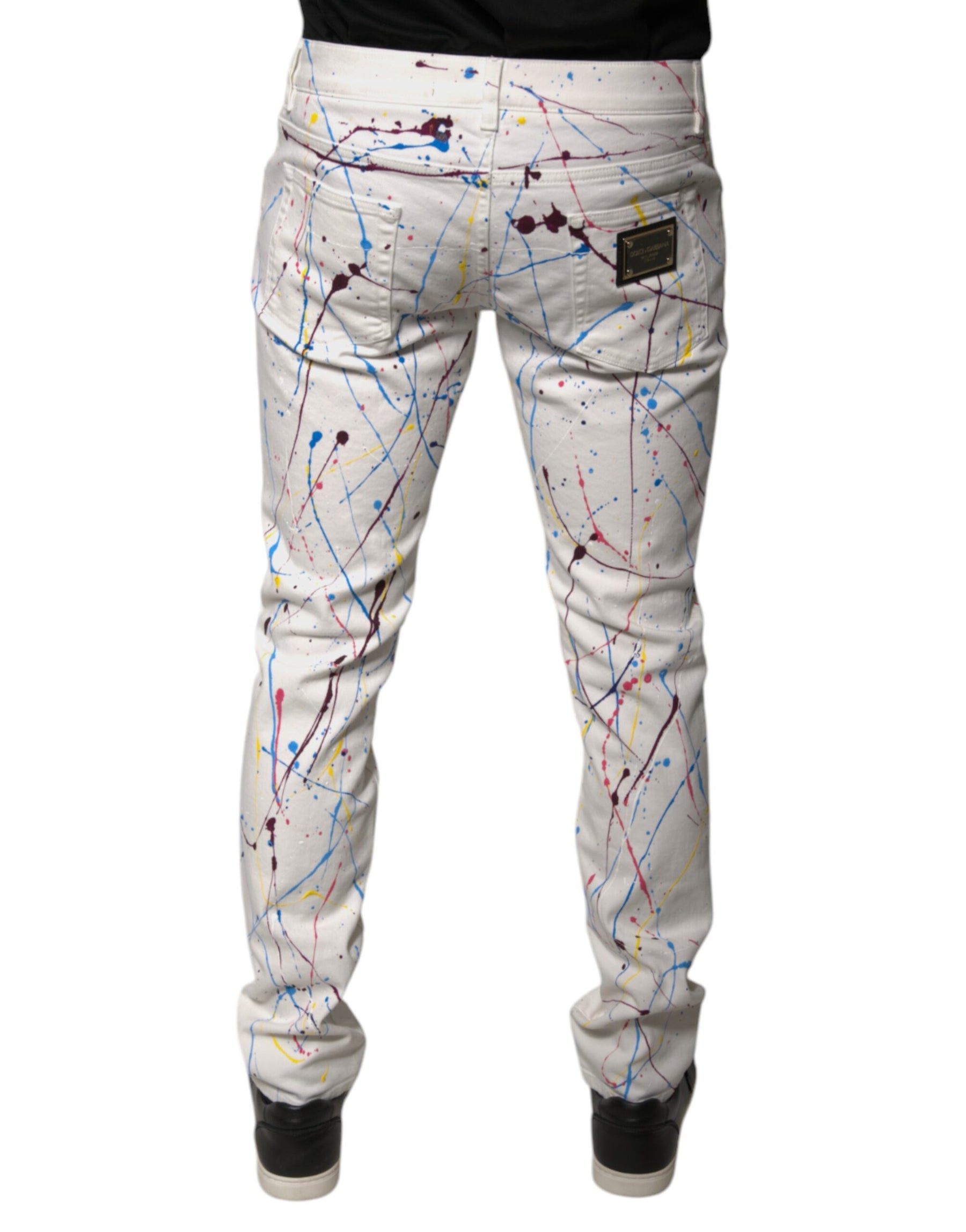 Dolce & Gabbana White Color Splash Print Skinny Denim Jeans | Regal Royce