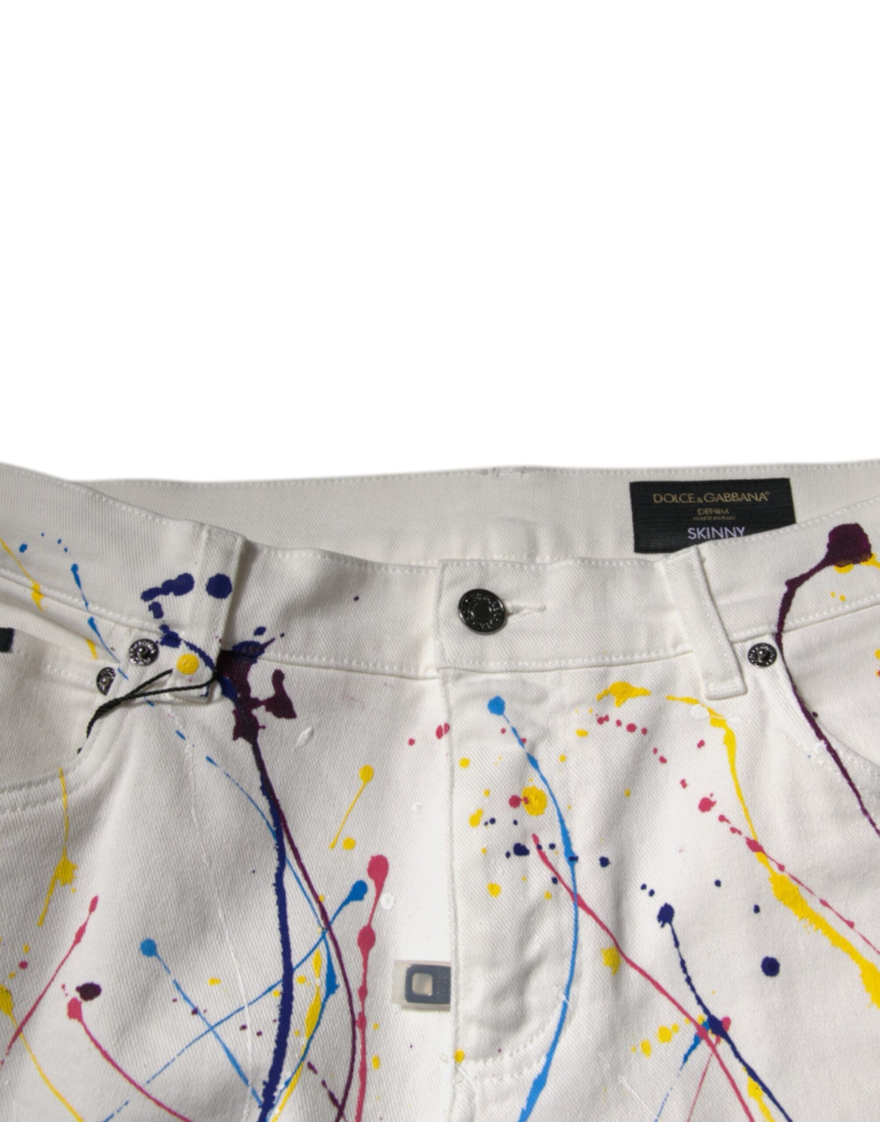Dolce & Gabbana White Color Splash Print Skinny Denim Jeans | Regal Royce