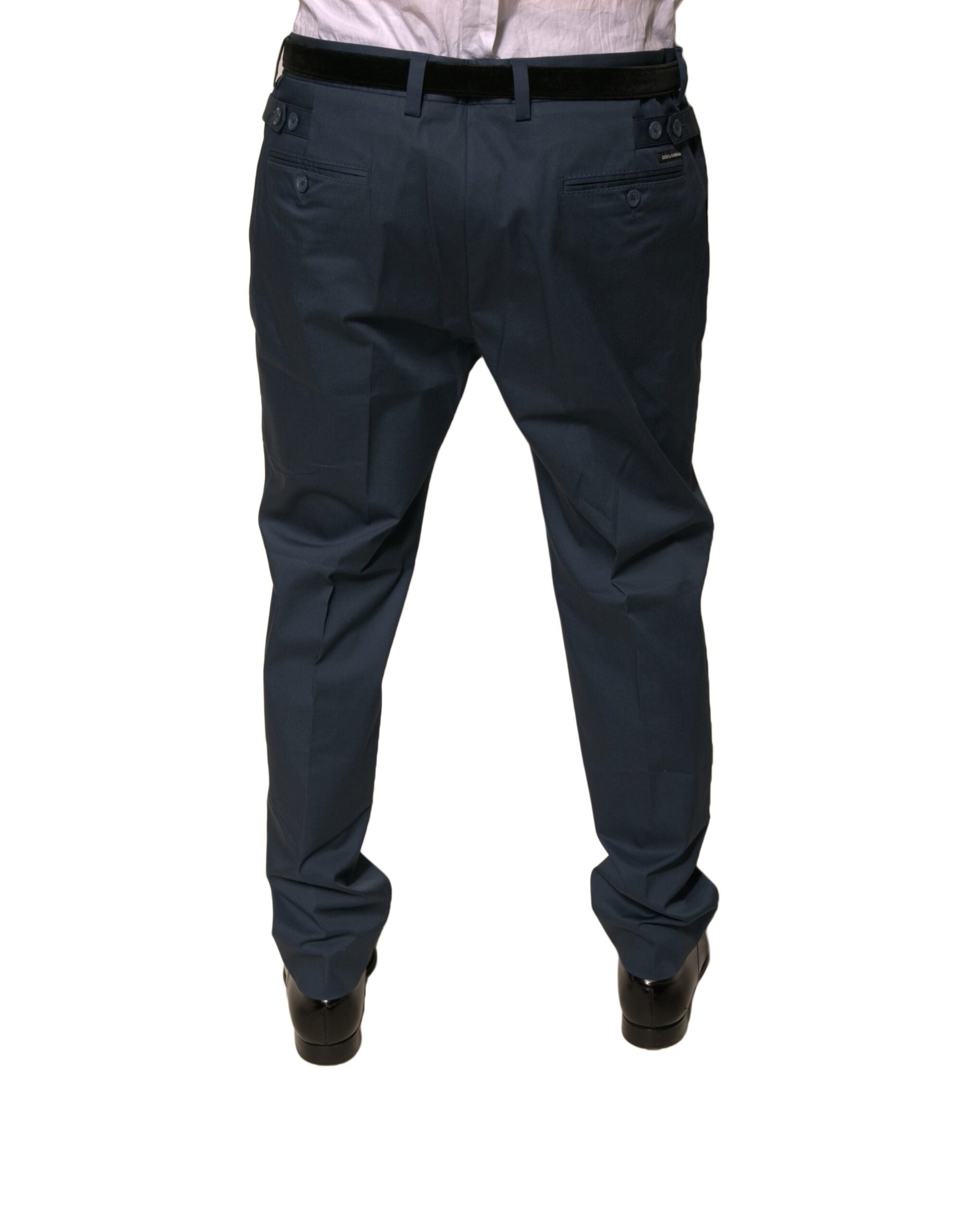 Dolce & Gabbana Dark Blue Cotton Stretch Skinny Men Dress Pants | Regal Royce