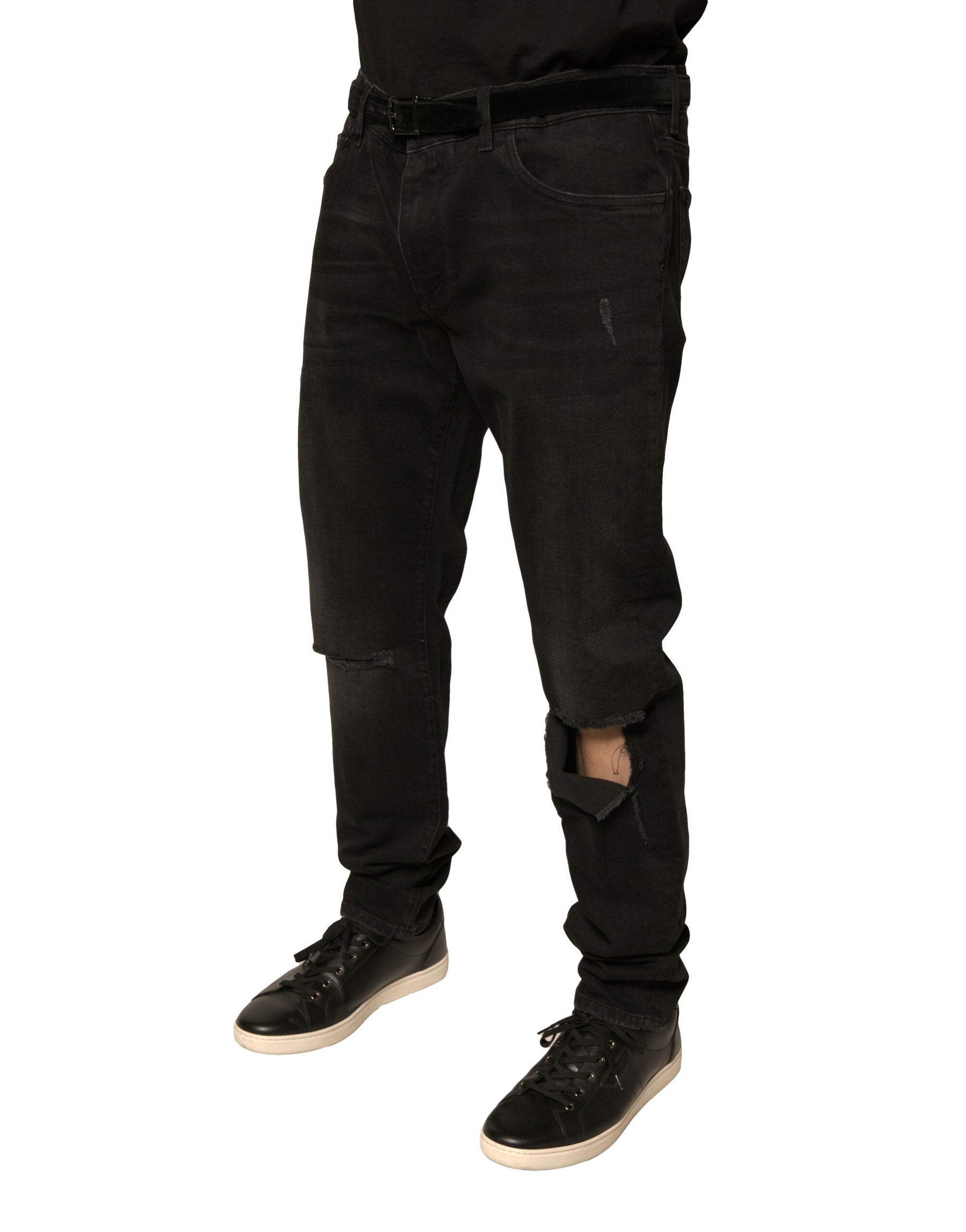 Dolce & Gabbana Black Ripped Logo Cotton Skinny Denim Jeans | Regal Royce