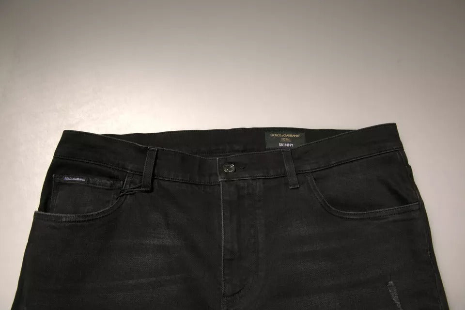 Dolce & Gabbana Black Ripped Logo Cotton Skinny Denim Jeans | Regal Royce