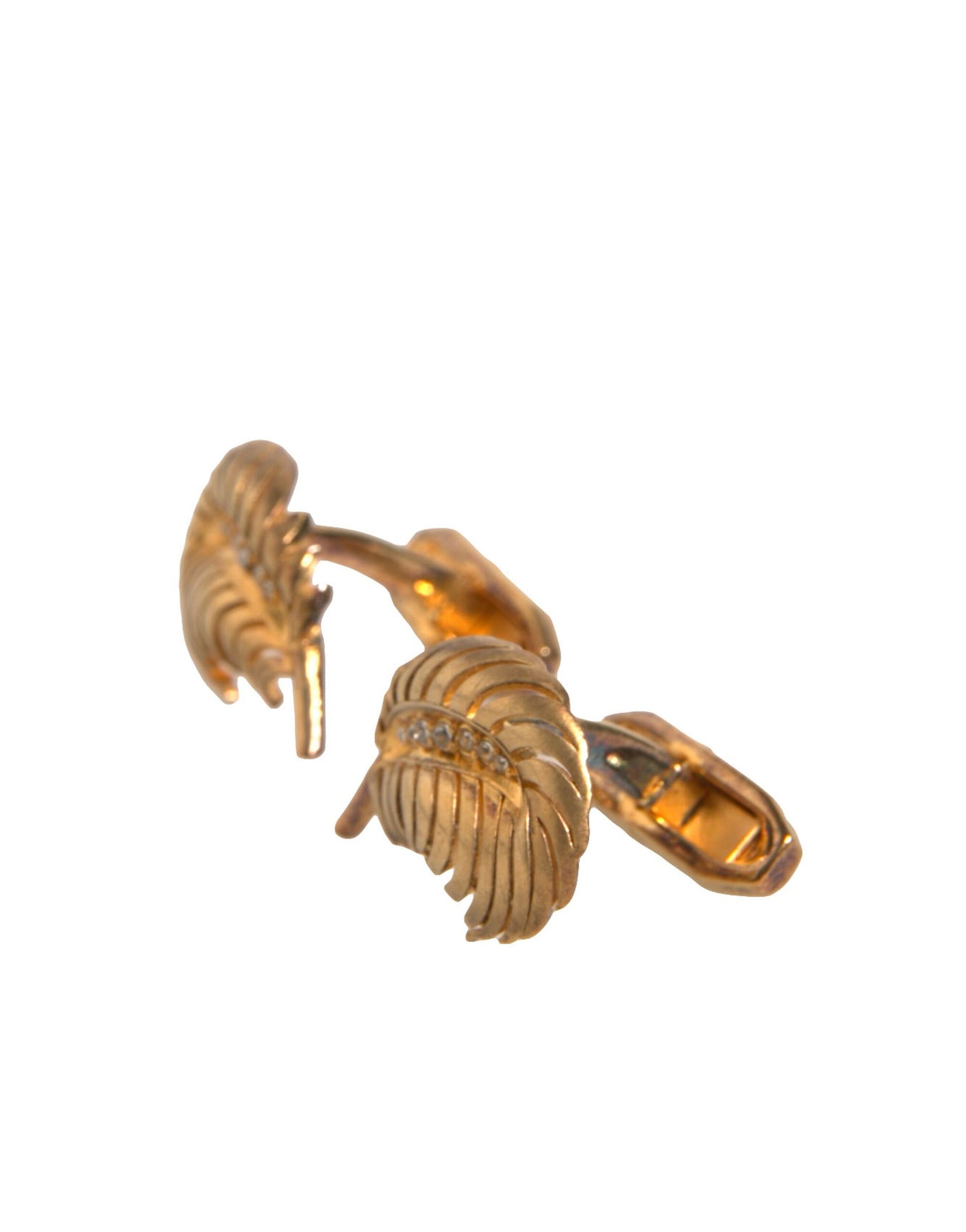 Dolce & Gabbana Gold 925 Sterling Silver Crystal Leaf Cufflink | Regal Royce
