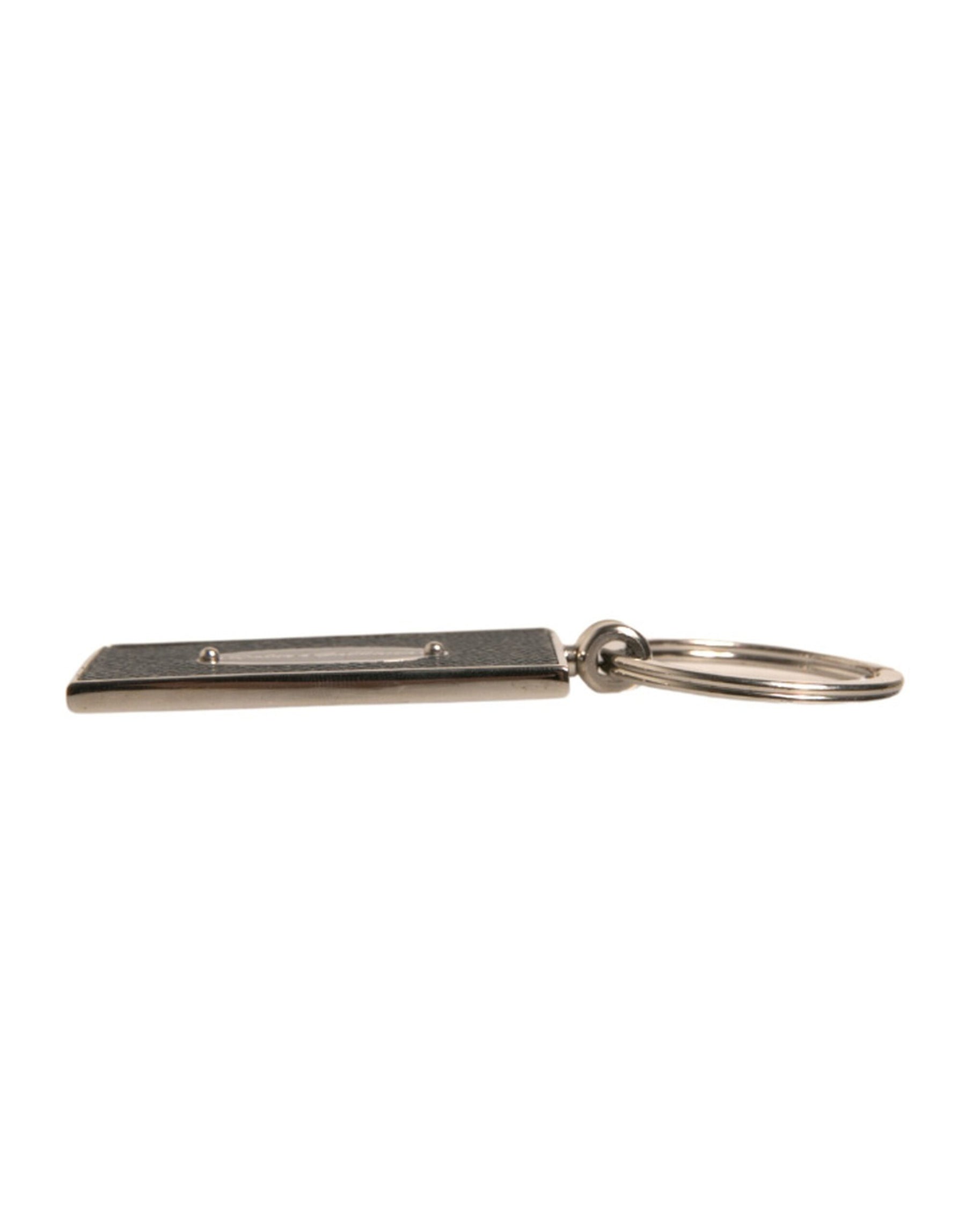 Dolce & Gabbana Black Leather Logo Metal Ring Keychain Keyring | Regal Royce