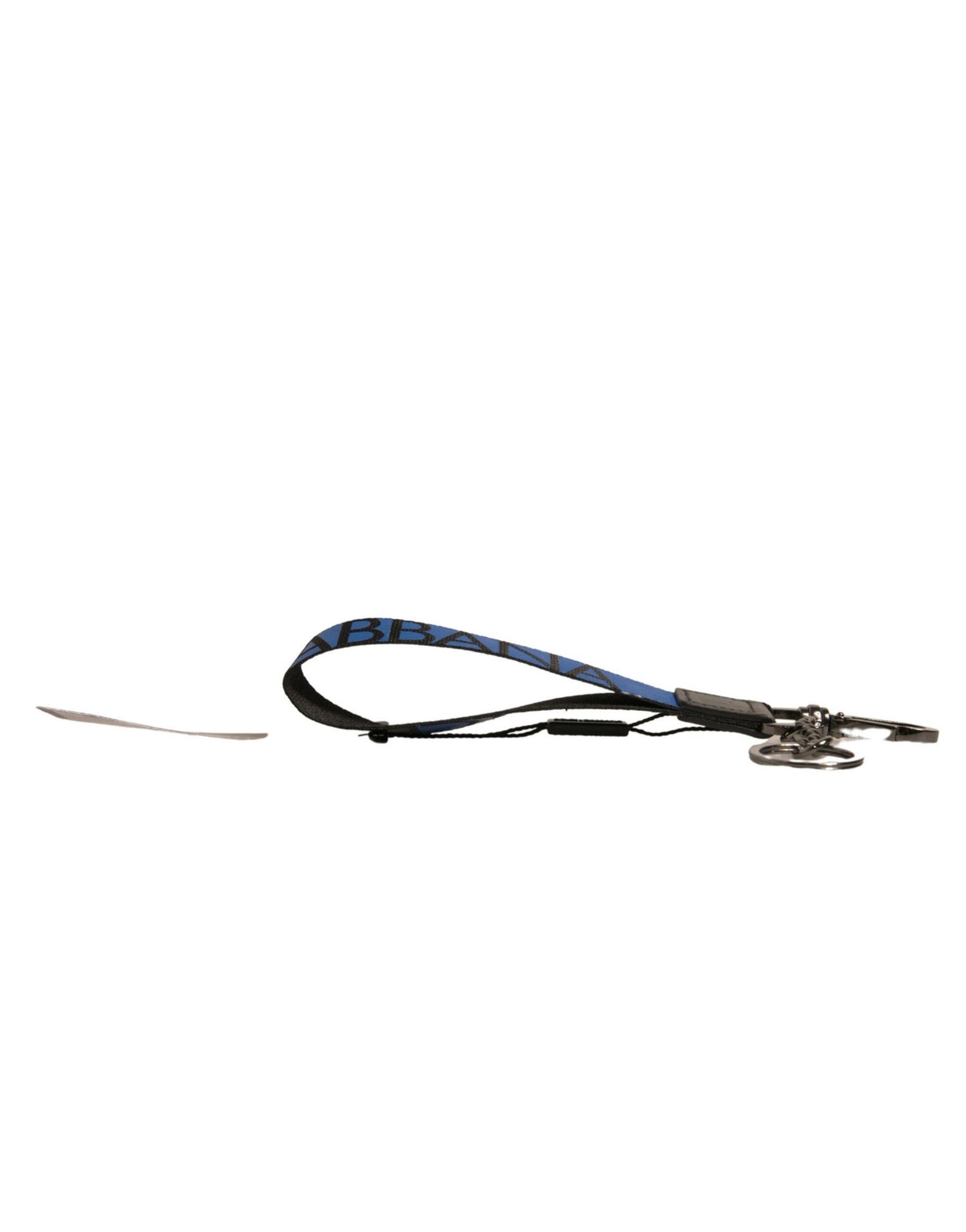 Dolce & Gabbana Blue Logo Polyester Silver Brass Holder Keychain Keyring | Regal Royce
