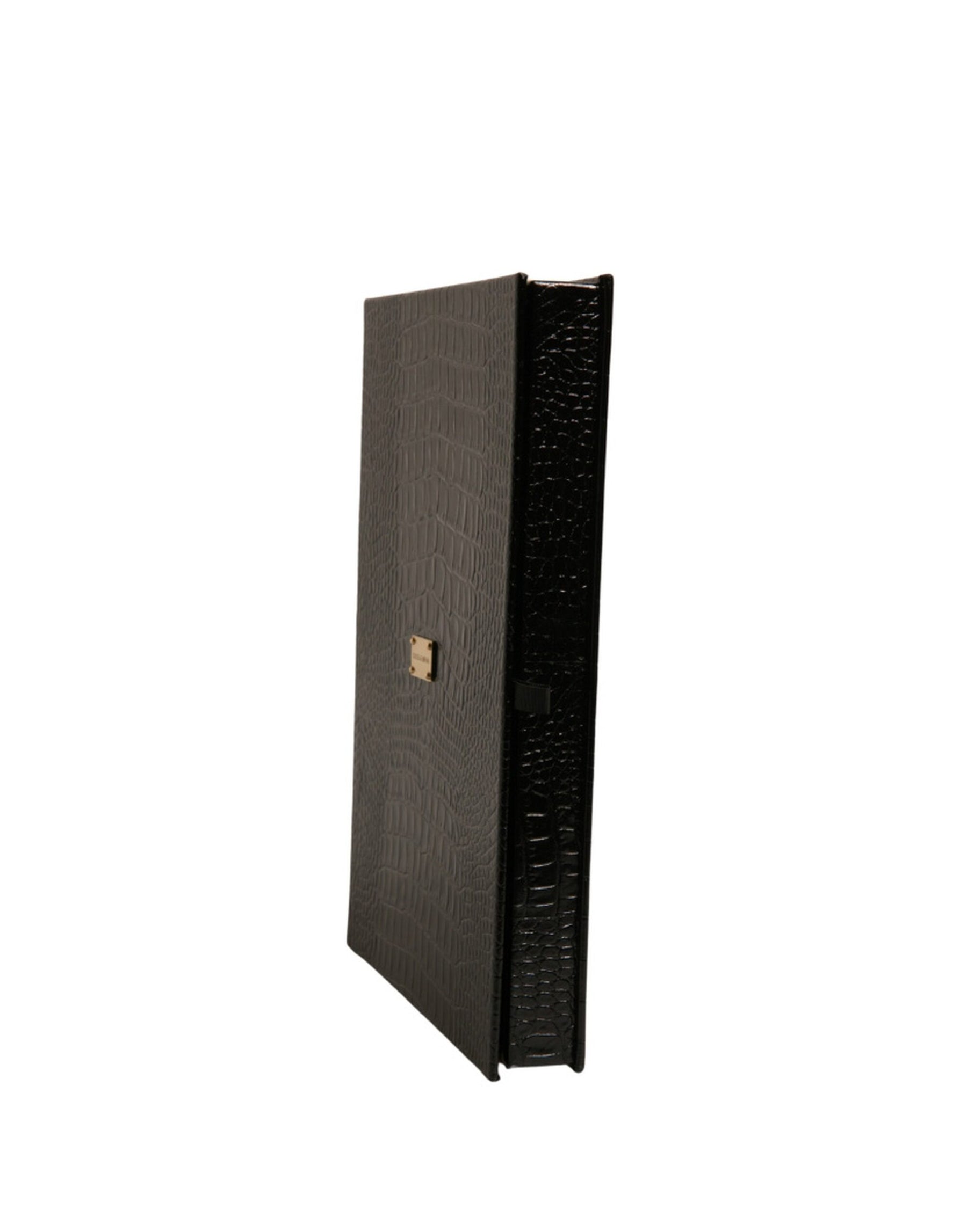 Dolce & Gabbana Elegant Black Leather Logo Plaque Holder Catalogue Case | Regal Royce