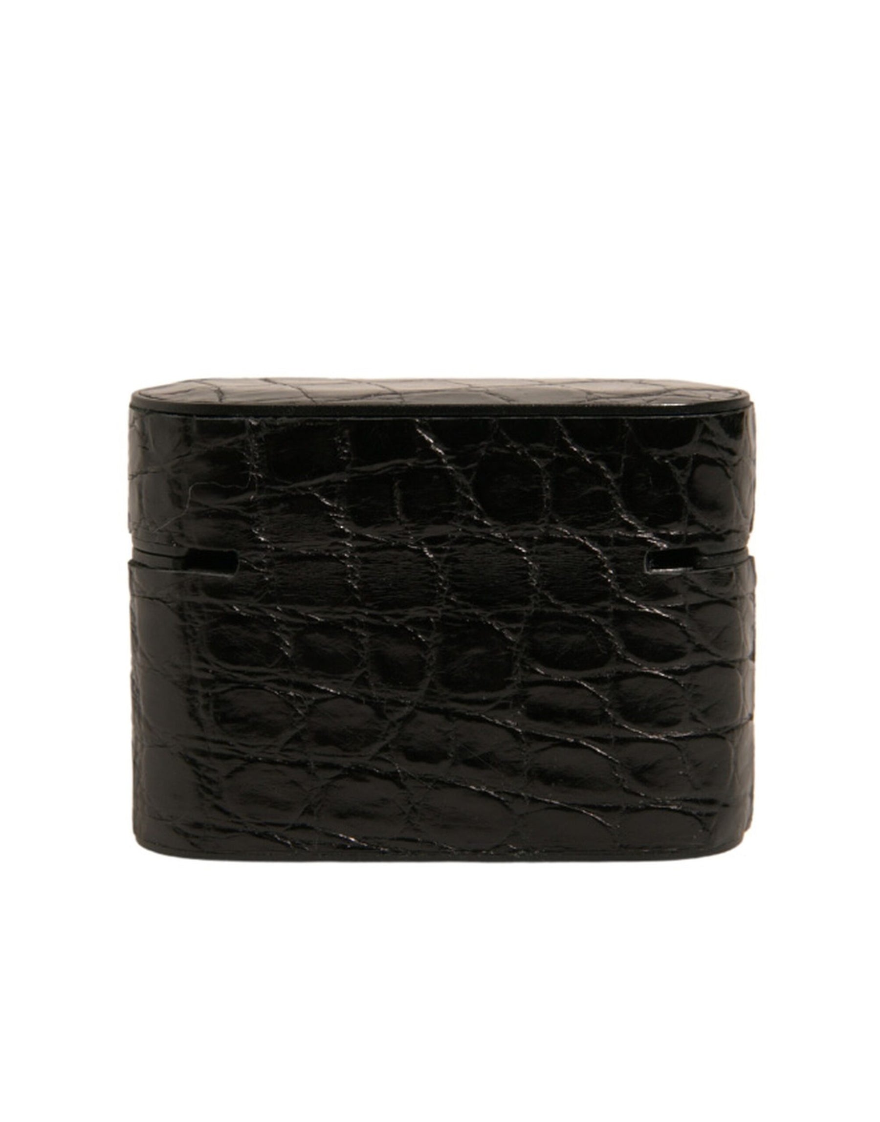 Dolce & Gabbana Black Leather Metal Logo Plaque Holder Airpods Case | Regal Royce