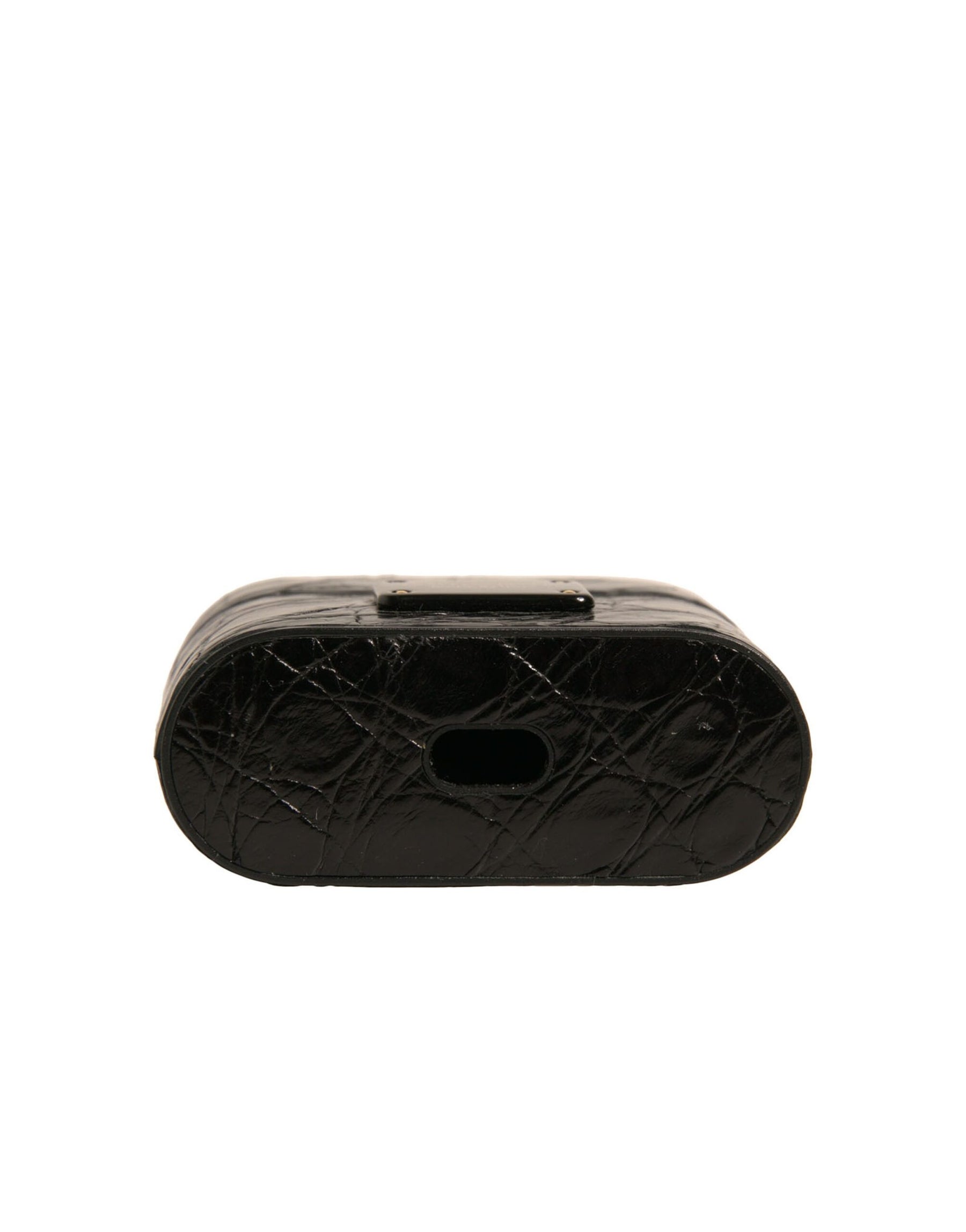 Dolce & Gabbana Black Leather Metal Logo Plaque Holder Airpods Case | Regal Royce