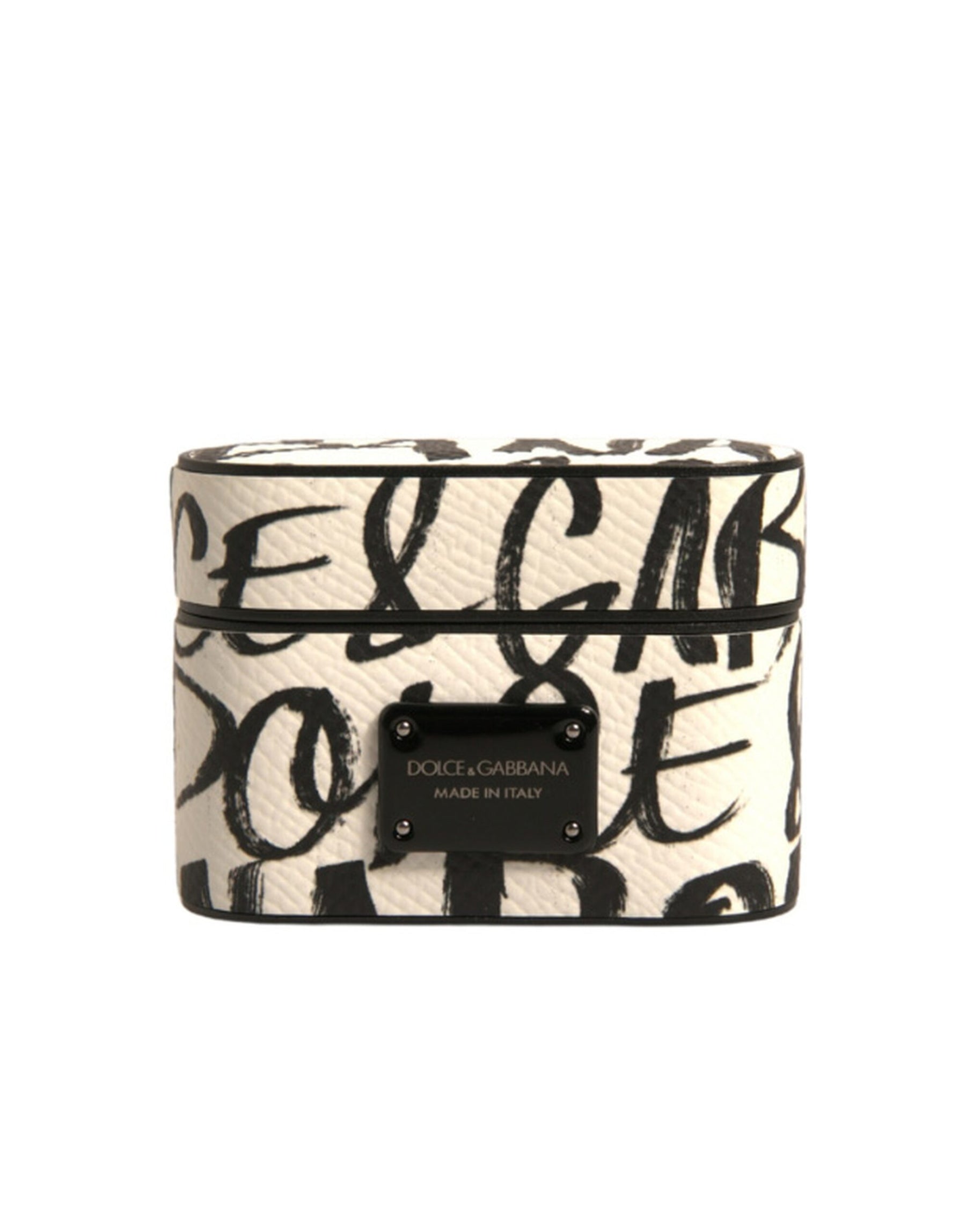 Dolce & Gabbana Black White Leather Scribble Embossed Logo Airpods Case | Regal Royce