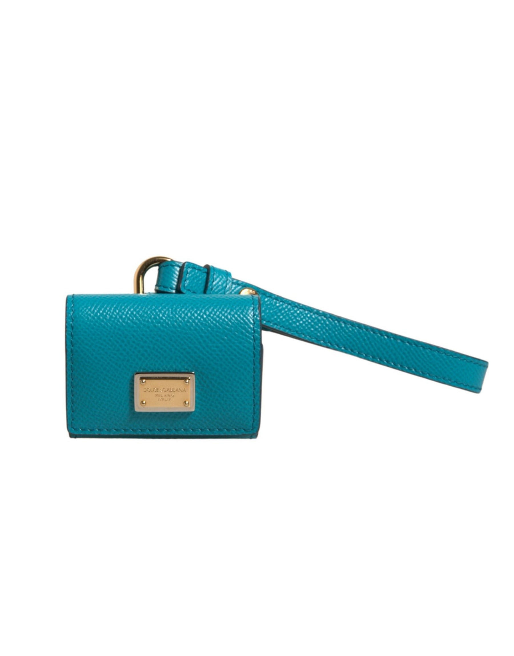 Dolce & Gabbana Green Logo Plaque Leather Gold Metal Strap Airpods Case | Regal Royce