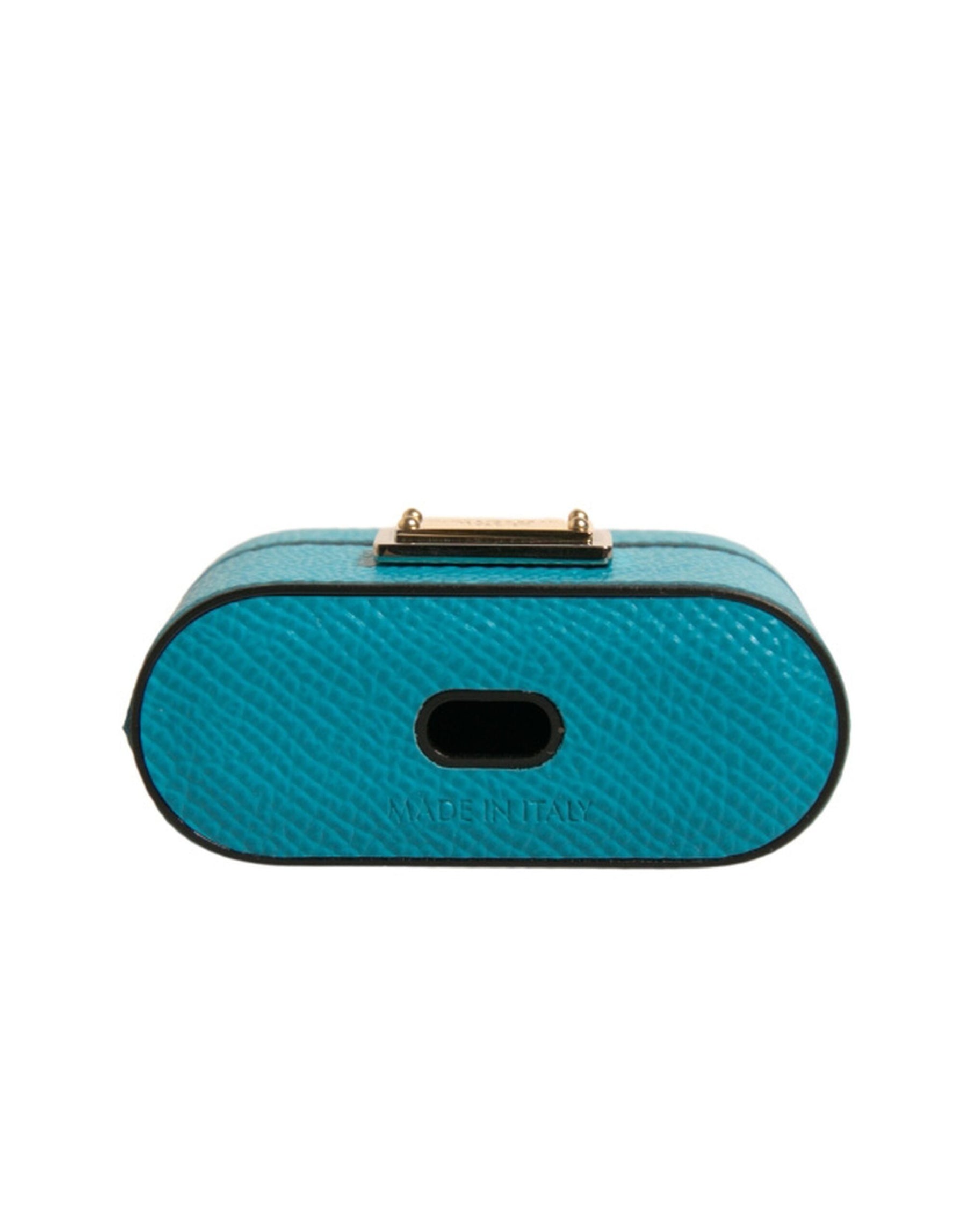 Dolce & Gabbana Green Leather Metal Logo Plaque Holder Airpods Case | Regal Royce