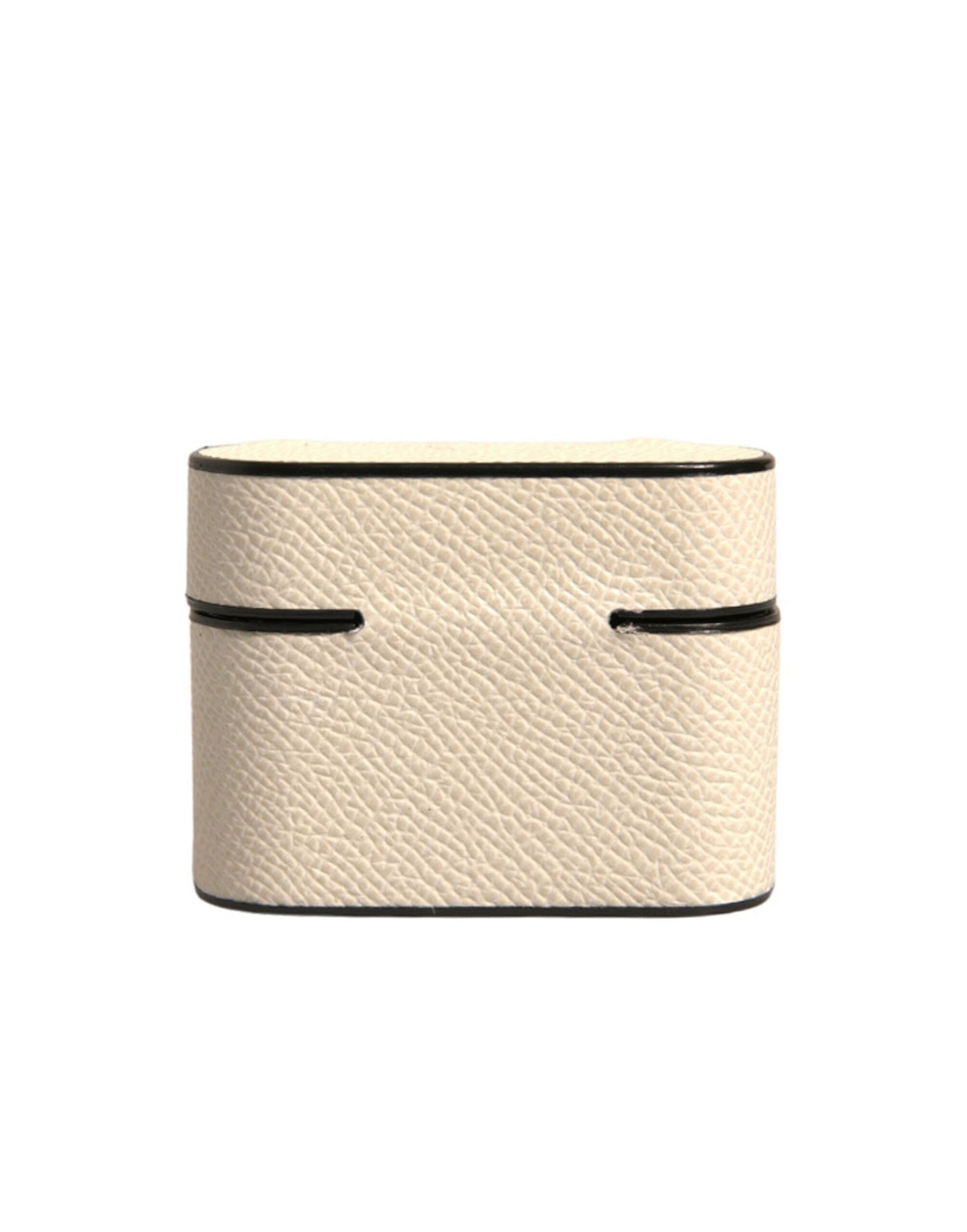 Dolce & Gabbana White Leather Metal Logo Plaque Holder Airpods Case | Regal Royce