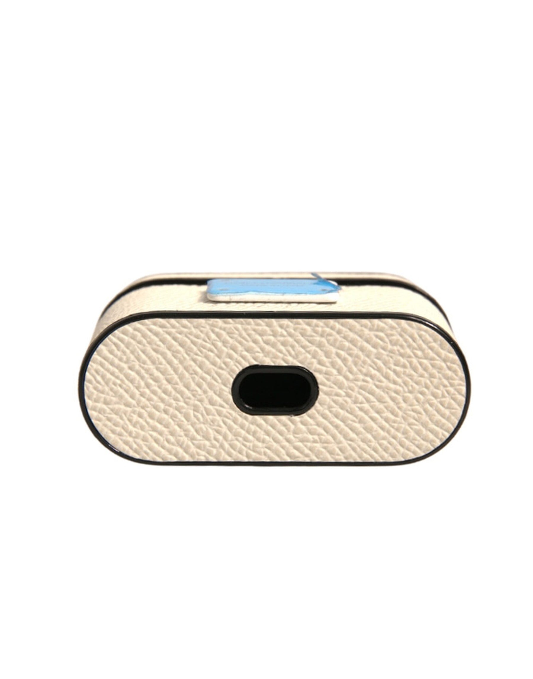 Dolce & Gabbana White Leather Metal Logo Plaque Holder Airpods Case | Regal Royce