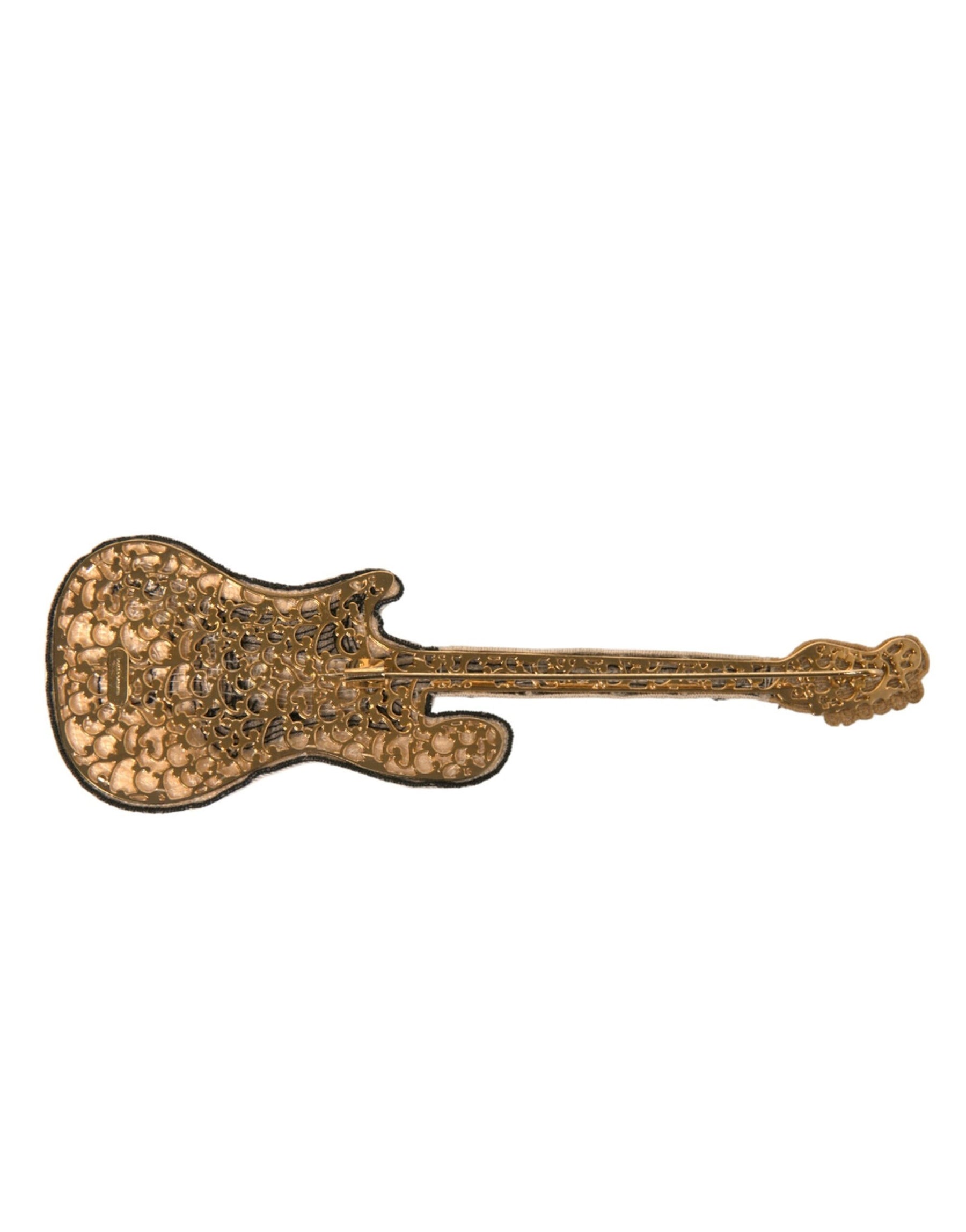 Dolce & Gabbana Gold Brass Beaded Guitar Pin Brooch | Regal Royce