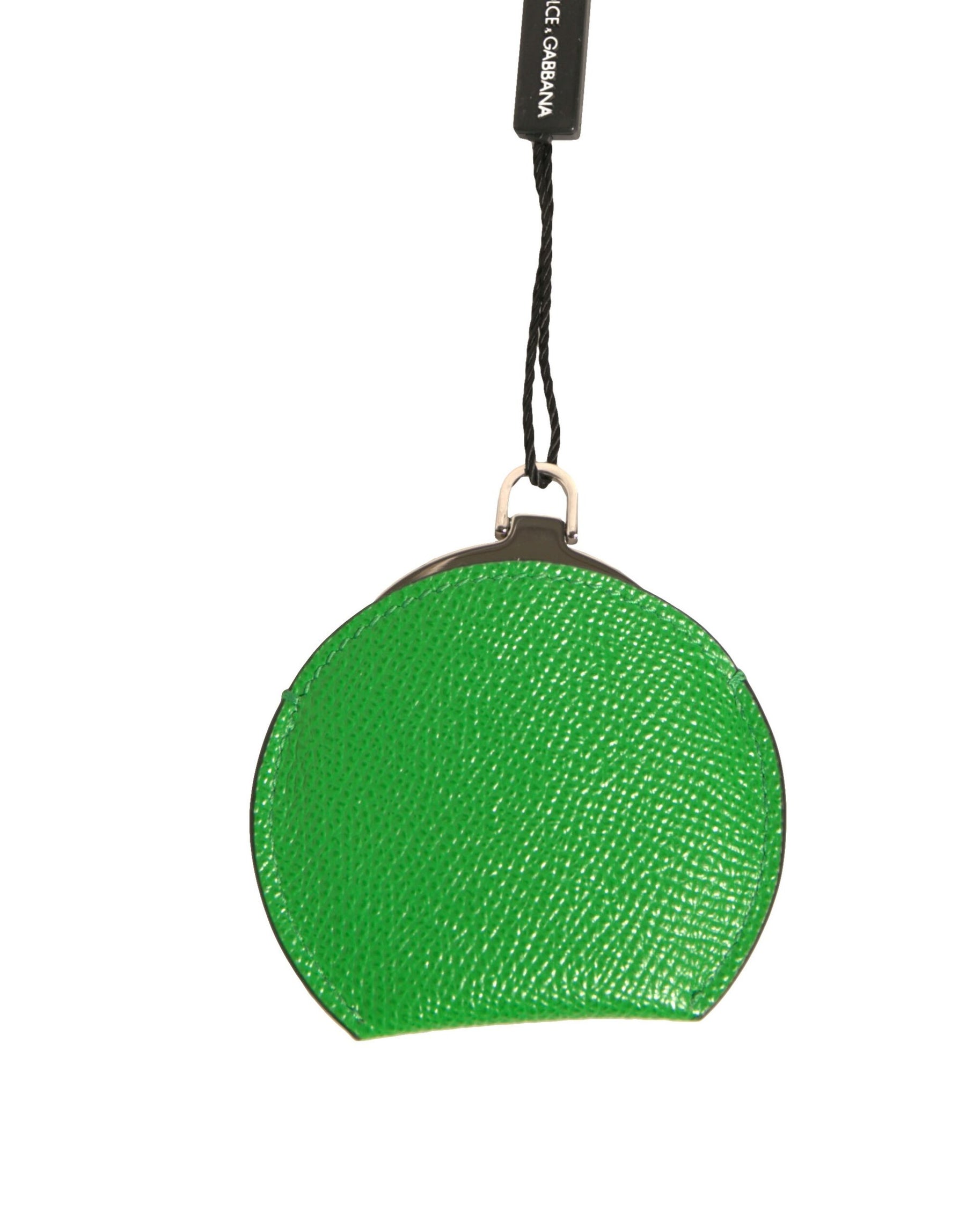 Dolce & Gabbana Green Calfskin Leather Round Logo Hand Mirror Holder | Regal Royce