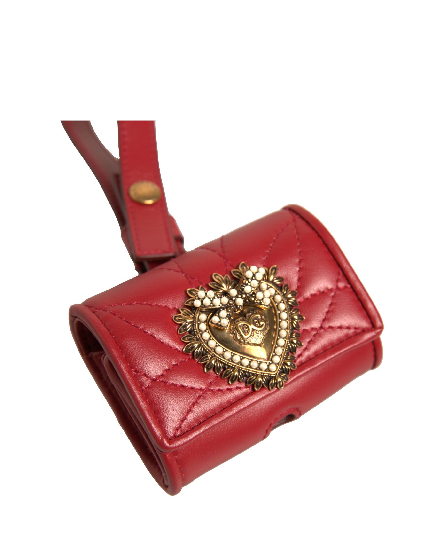 Dolce & Gabbana Black Leather Devotion Heart Strap Airpod Case | Regal Royce