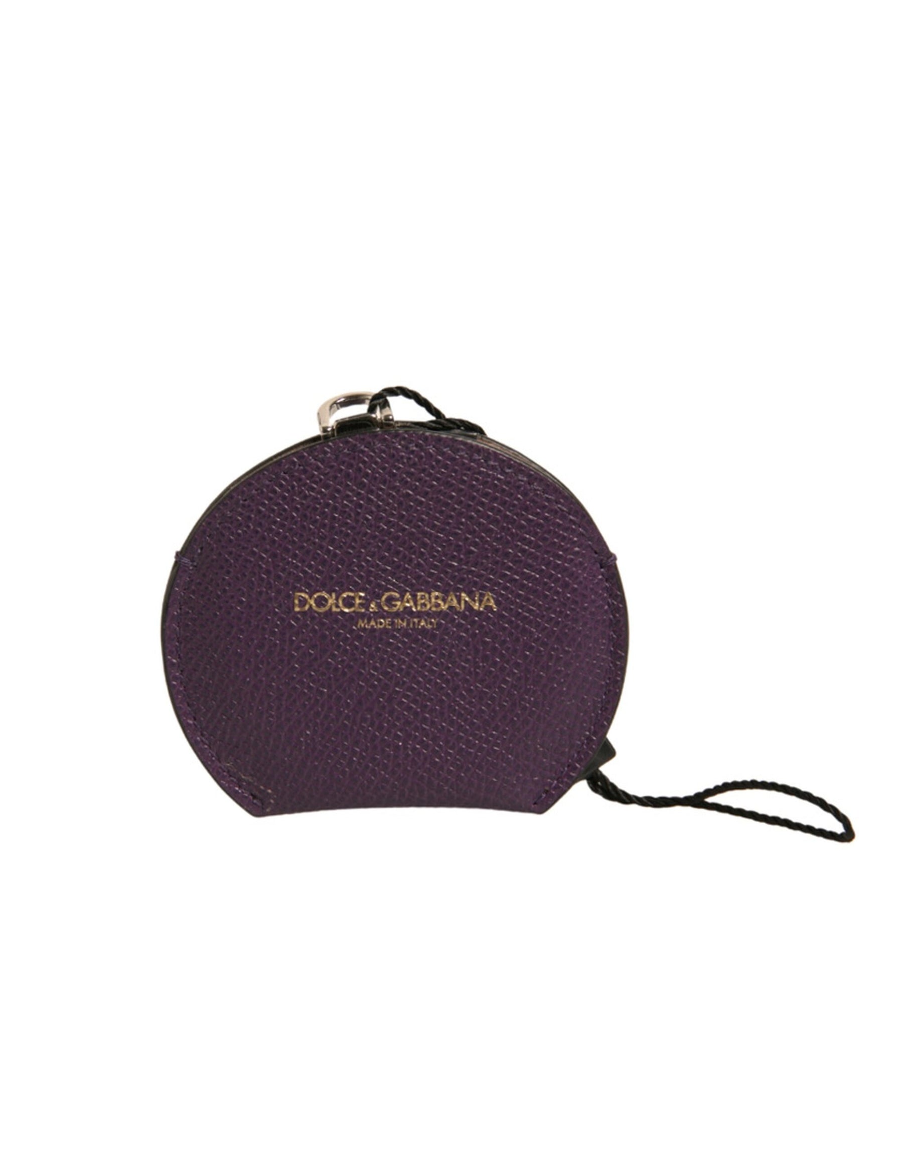 Dolce & Gabbana Purple Calfskin Leather Round Logo Hand Mirror Holder | Regal Royce