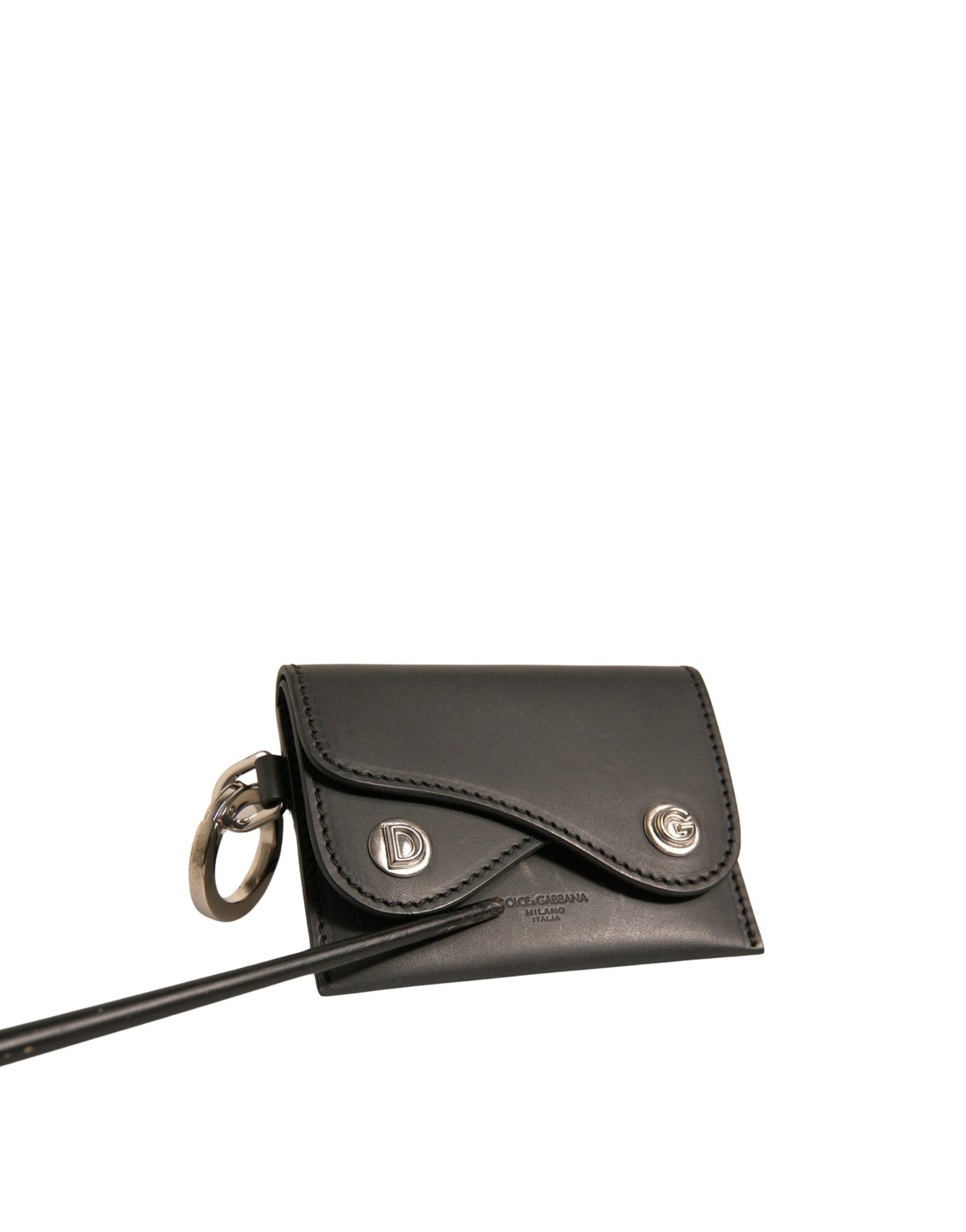 Dolce & Gabbana Black Leather Card Case Keychain Key Holder | Regal Royce