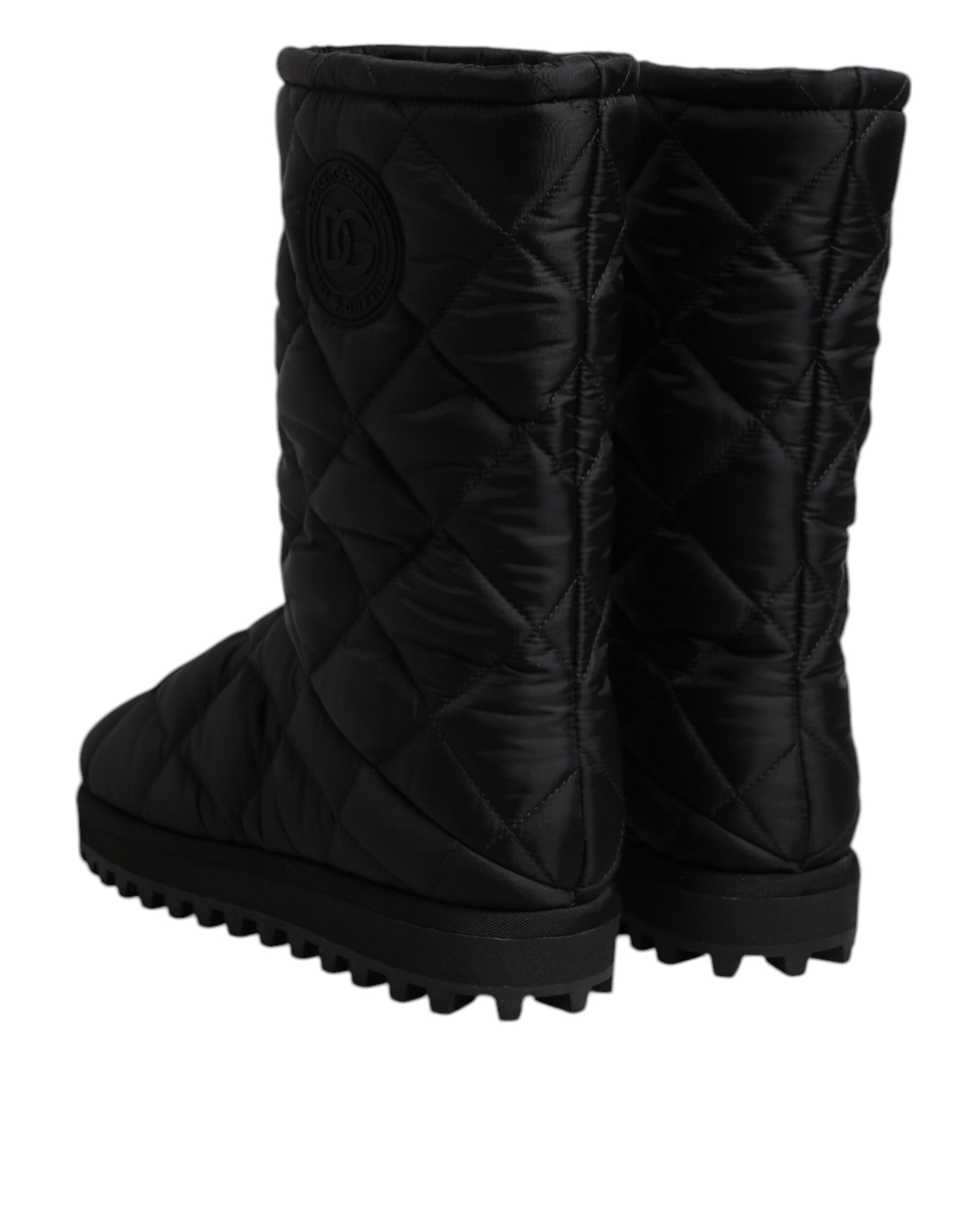 Dolce & Gabbana Black Polyester Padded Mid Calf Boots Winter Shoes | Regal Royce