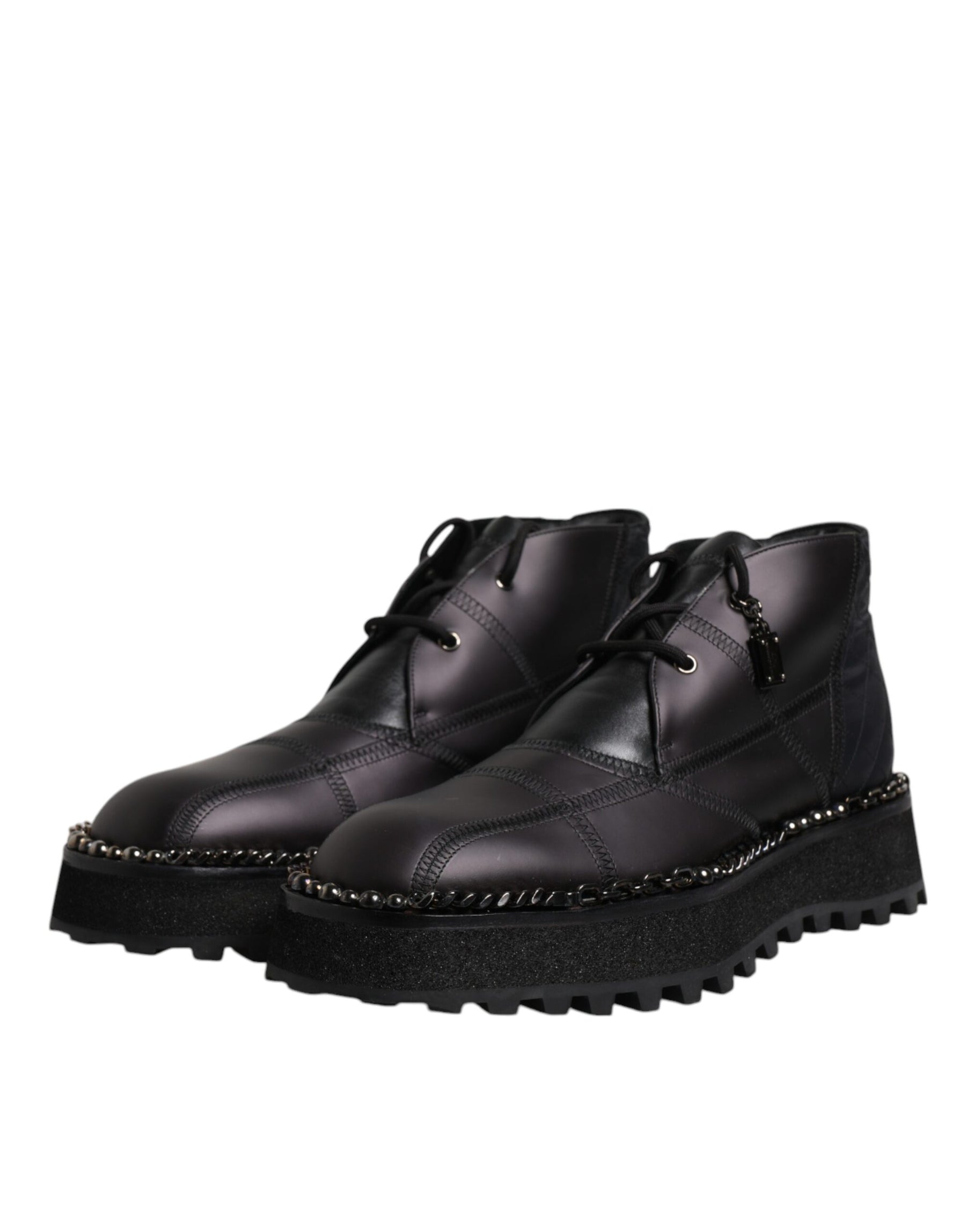 Dolce & Gabbana Black Leather Lace Up Ankle Boots Shoes | Regal Royce