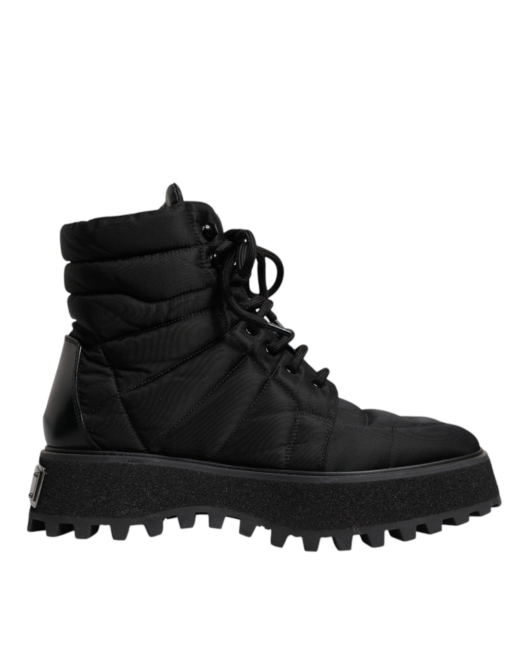 Dolce & Gabbana Black Padded Mid Calf Lace Up Boots Shoes | Regal Royce