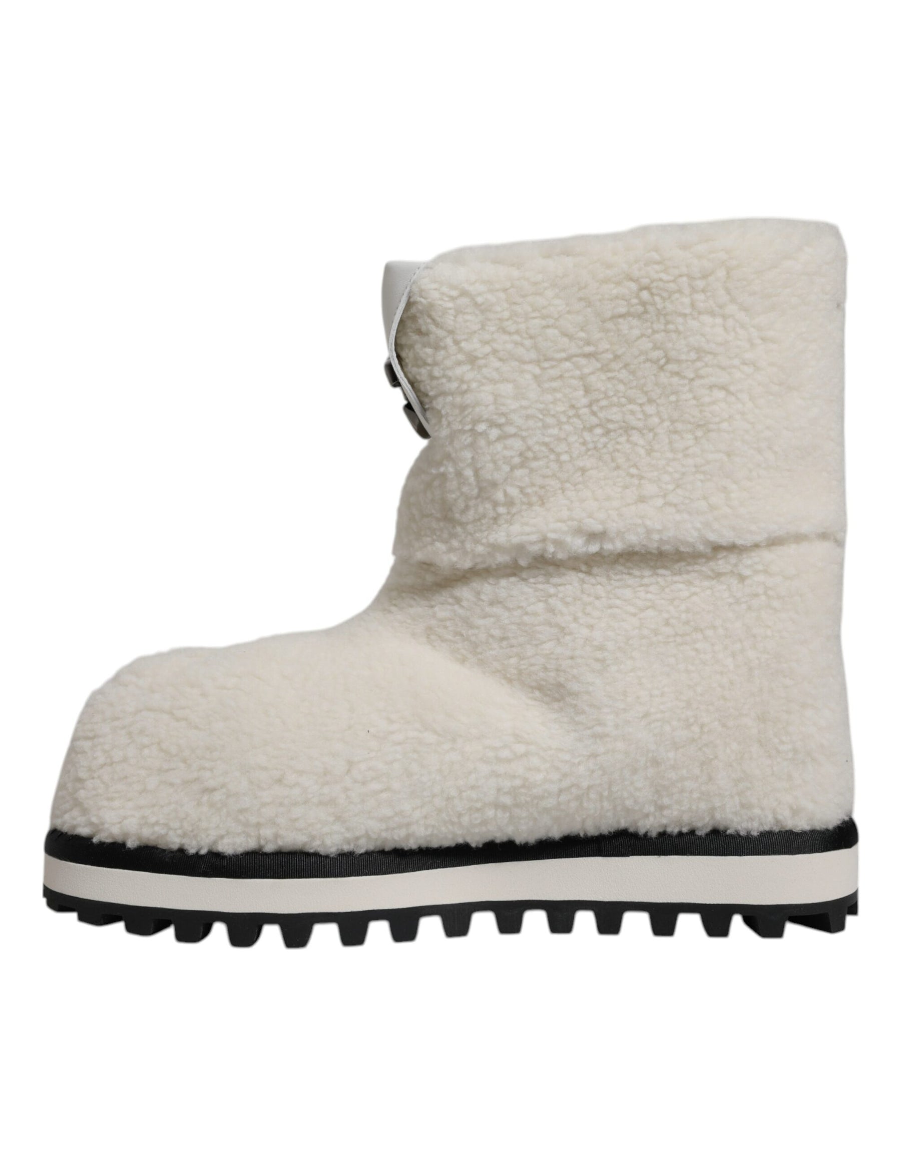 Dolce & Gabbana White Plush Logo Padded Mid Calf Boots Shoes | Regal Royce