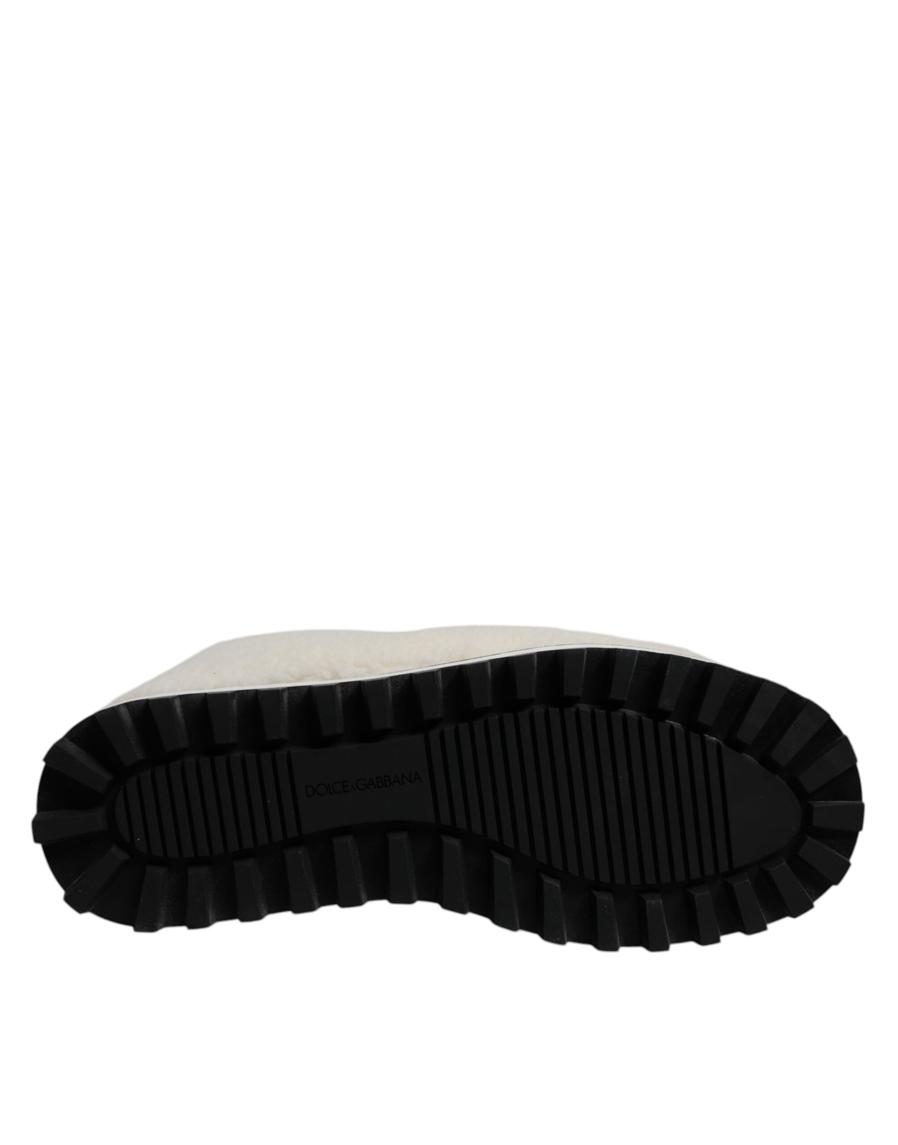 Dolce & Gabbana White Plush Logo Padded Mid Calf Boots Shoes | Regal Royce