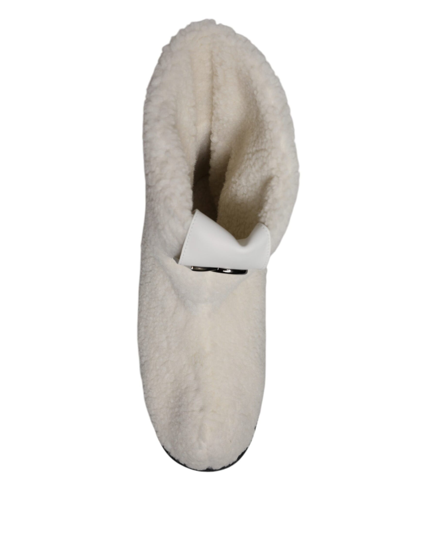 Dolce & Gabbana White Plush Logo Padded Mid Calf Boots Shoes | Regal Royce