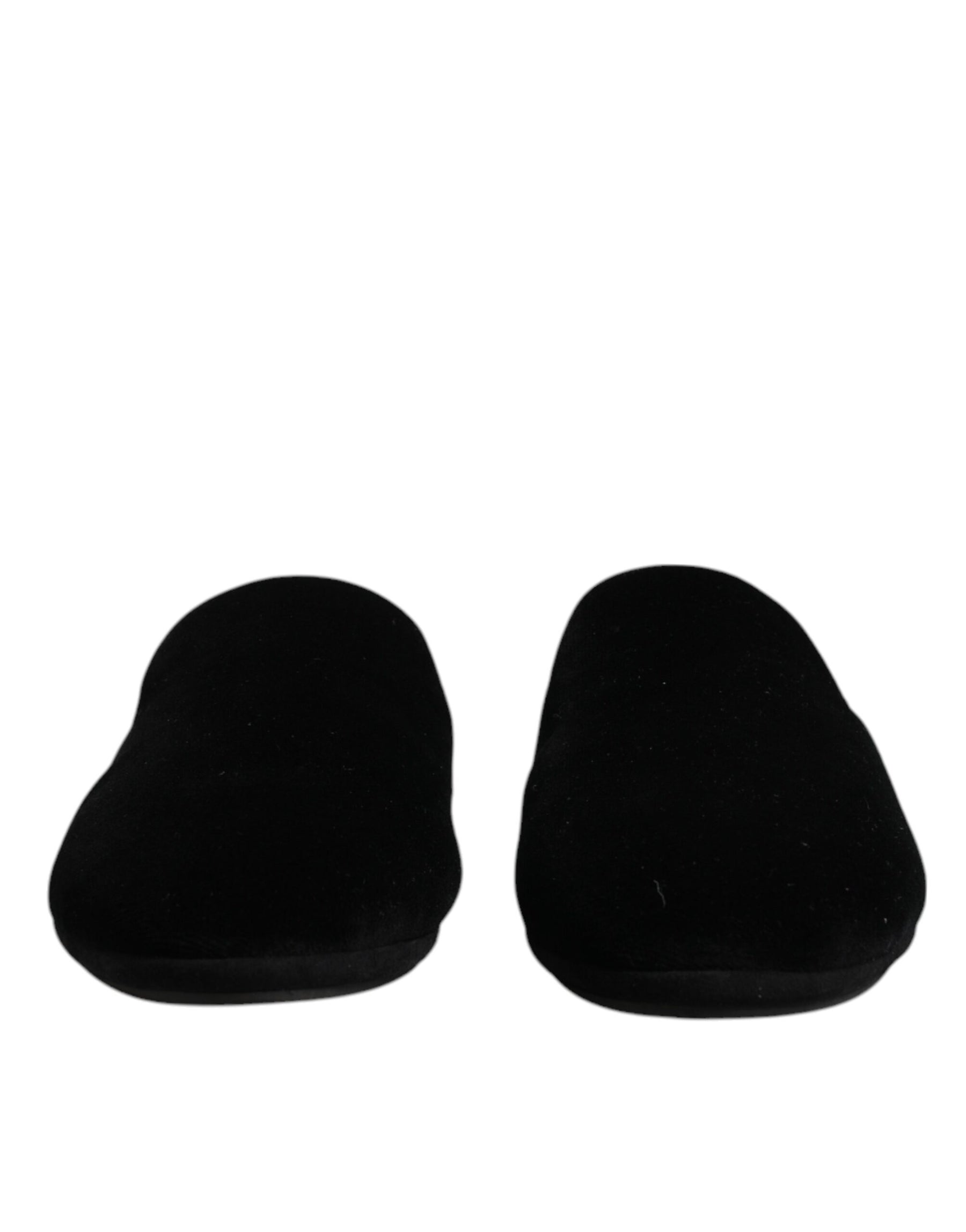 Dolce & Gabbana Black Viscose Velvet Slides Flat Slipper Shoes | Regal Royce