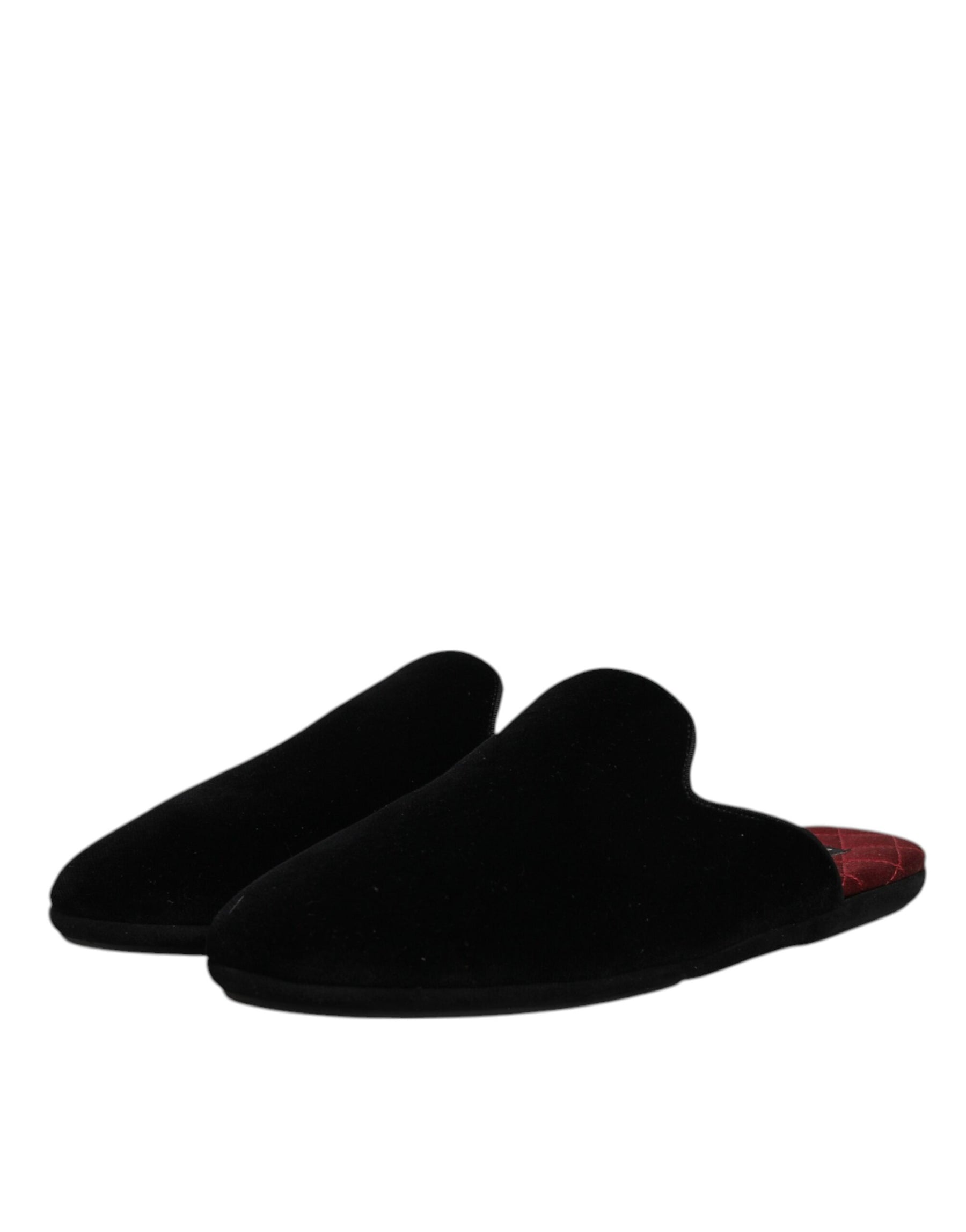 Dolce & Gabbana Black Viscose Velvet Slides Flat Slipper Shoes | Regal Royce