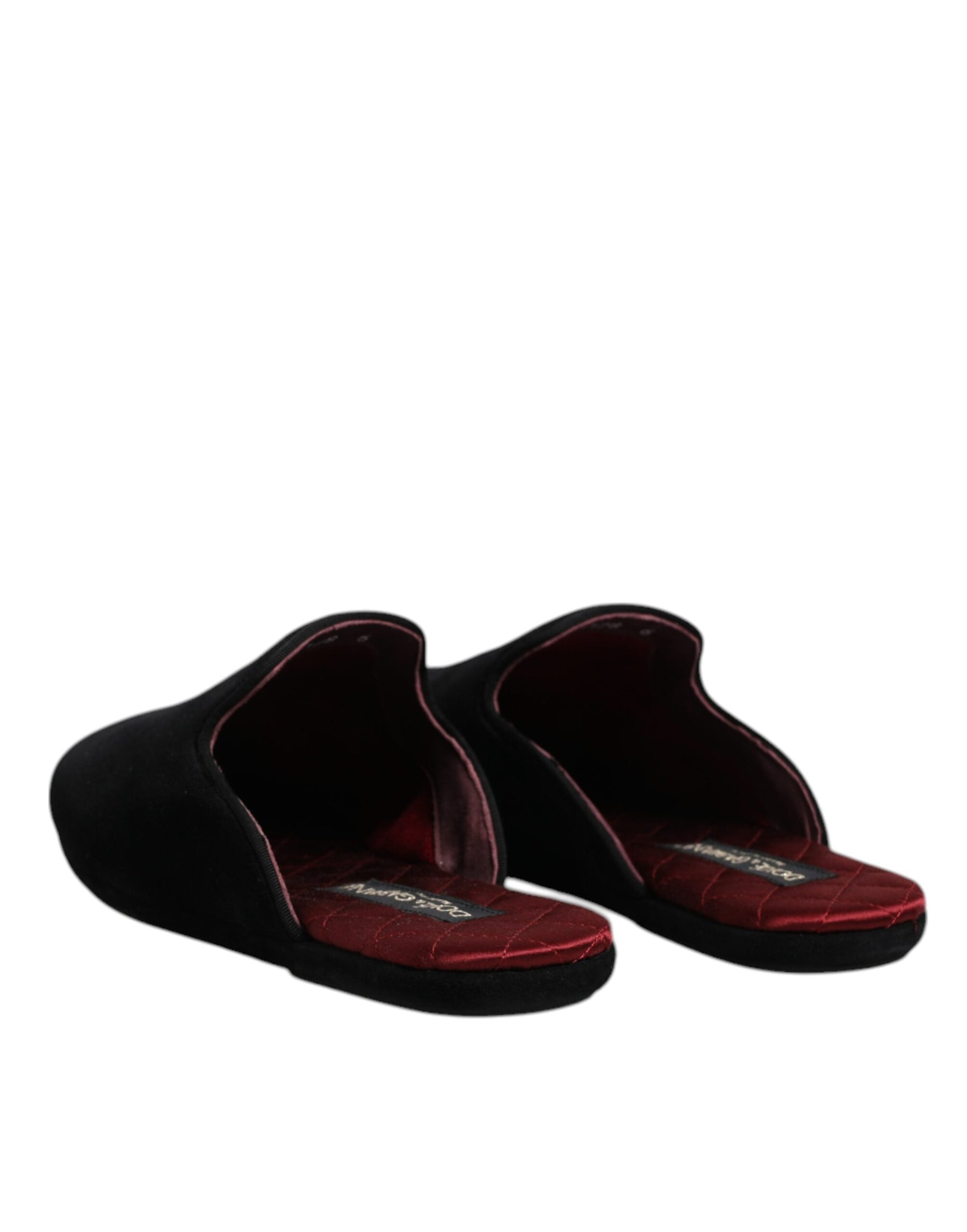 Dolce & Gabbana Black Viscose Velvet Slides Flat Slipper Shoes | Regal Royce