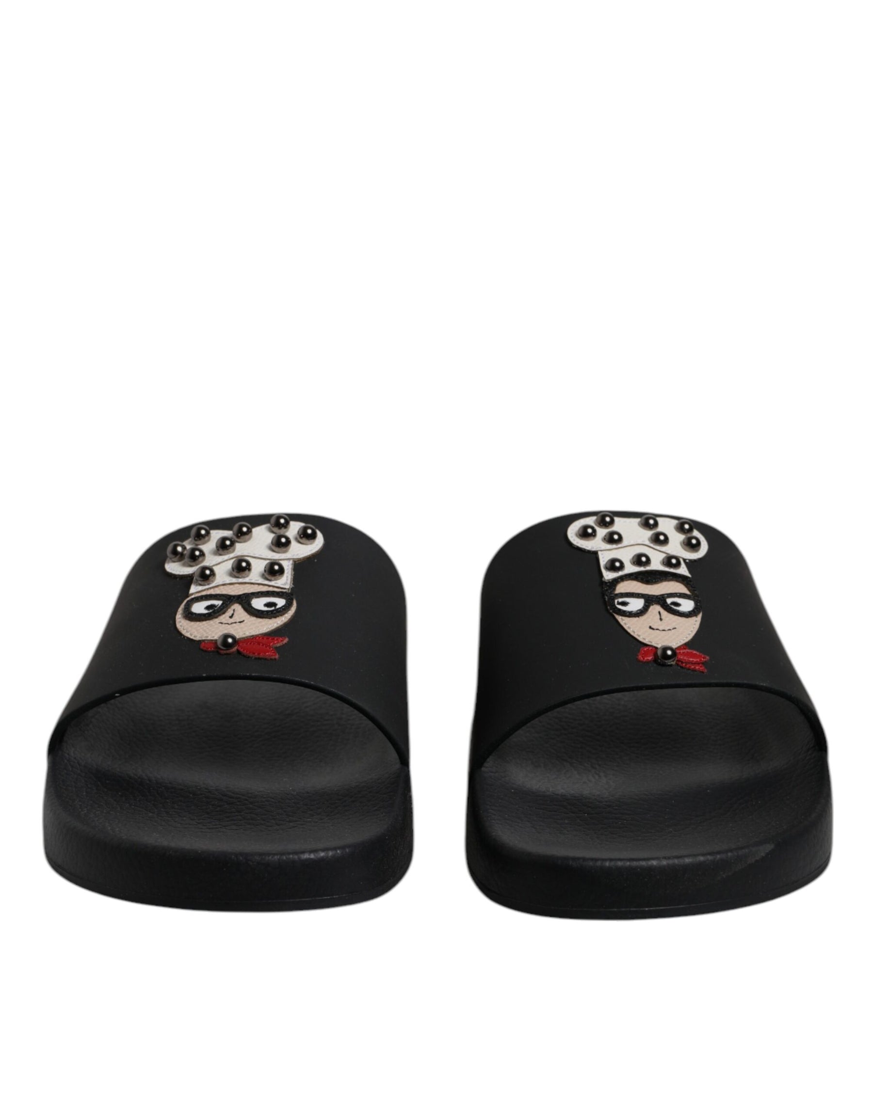 Dolce & Gabbana Black Leather Slides Sandals Beachwear Shoes | Regal Royce