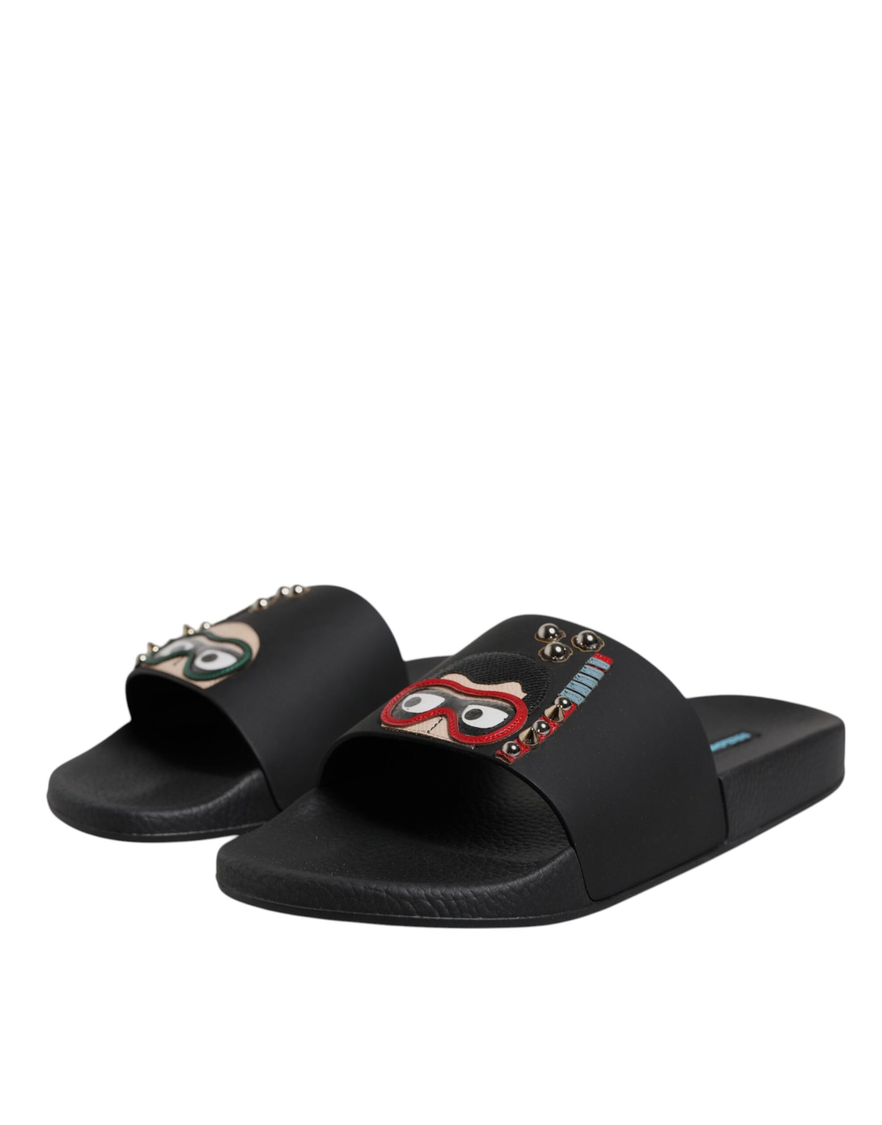 Dolce & Gabbana Black Divers Leather Flats Slides Sandals Beachwear Shoes | Regal Royce