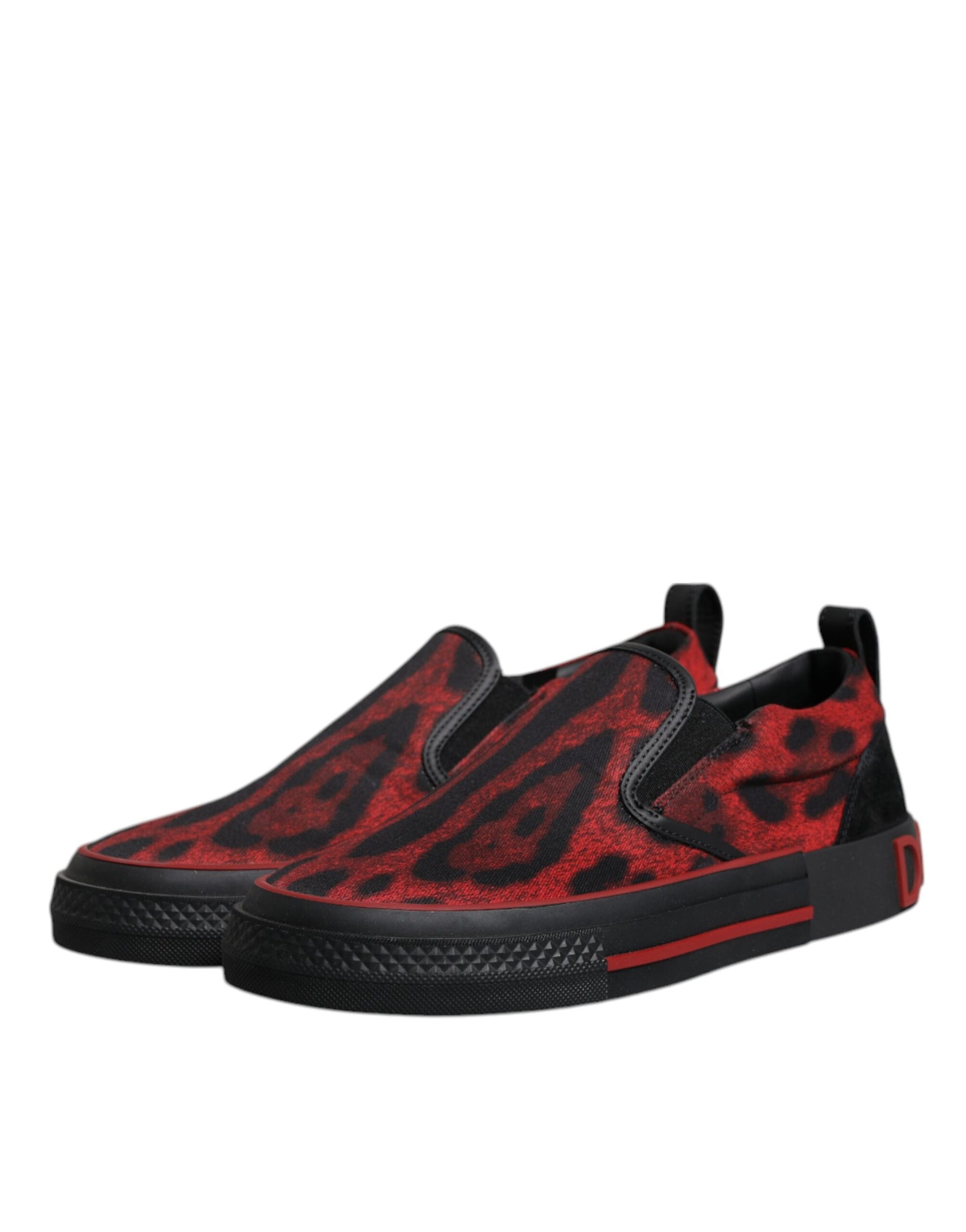 Dolce & Gabbana Red Black Leopard Cotton Men Low Top Sneakers Shoes | Regal Royce