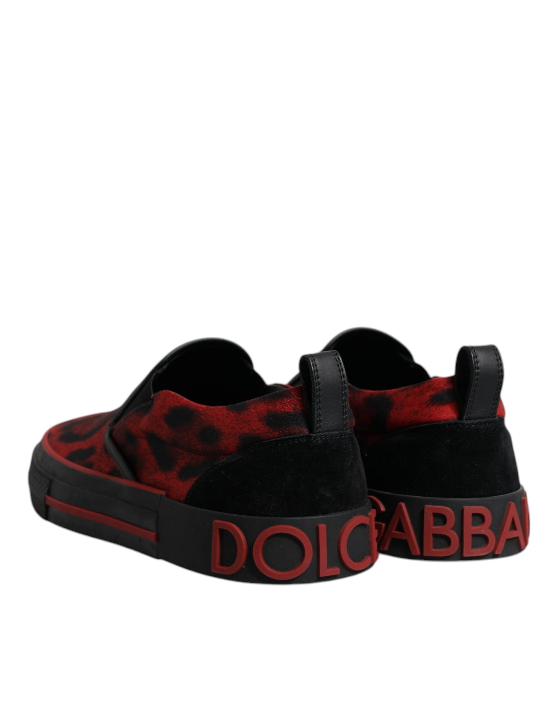 Dolce & Gabbana Red Black Leopard Cotton Men Low Top Sneakers Shoes | Regal Royce