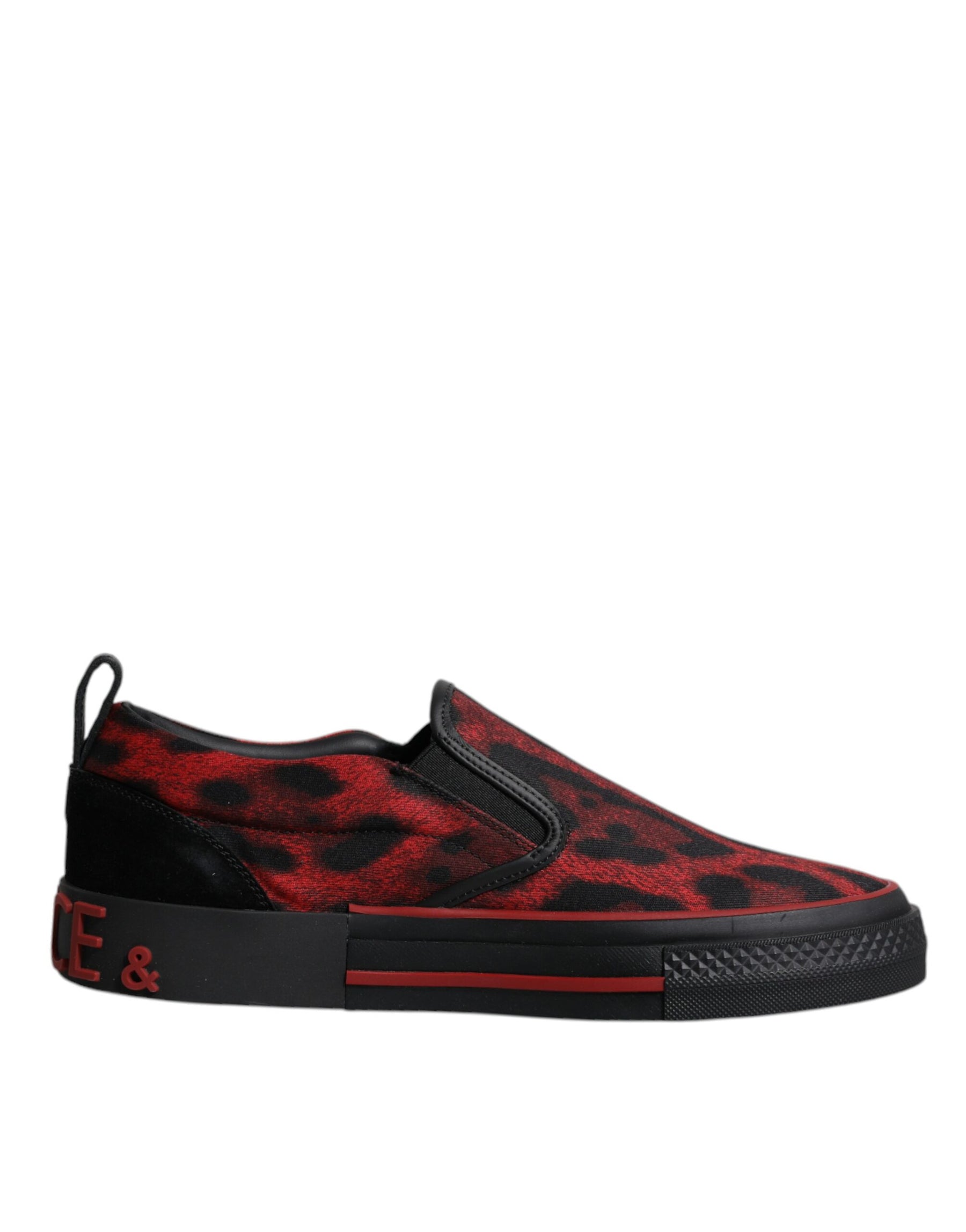 Dolce & Gabbana Red Black Leopard Cotton Men Low Top Sneakers Shoes | Regal Royce