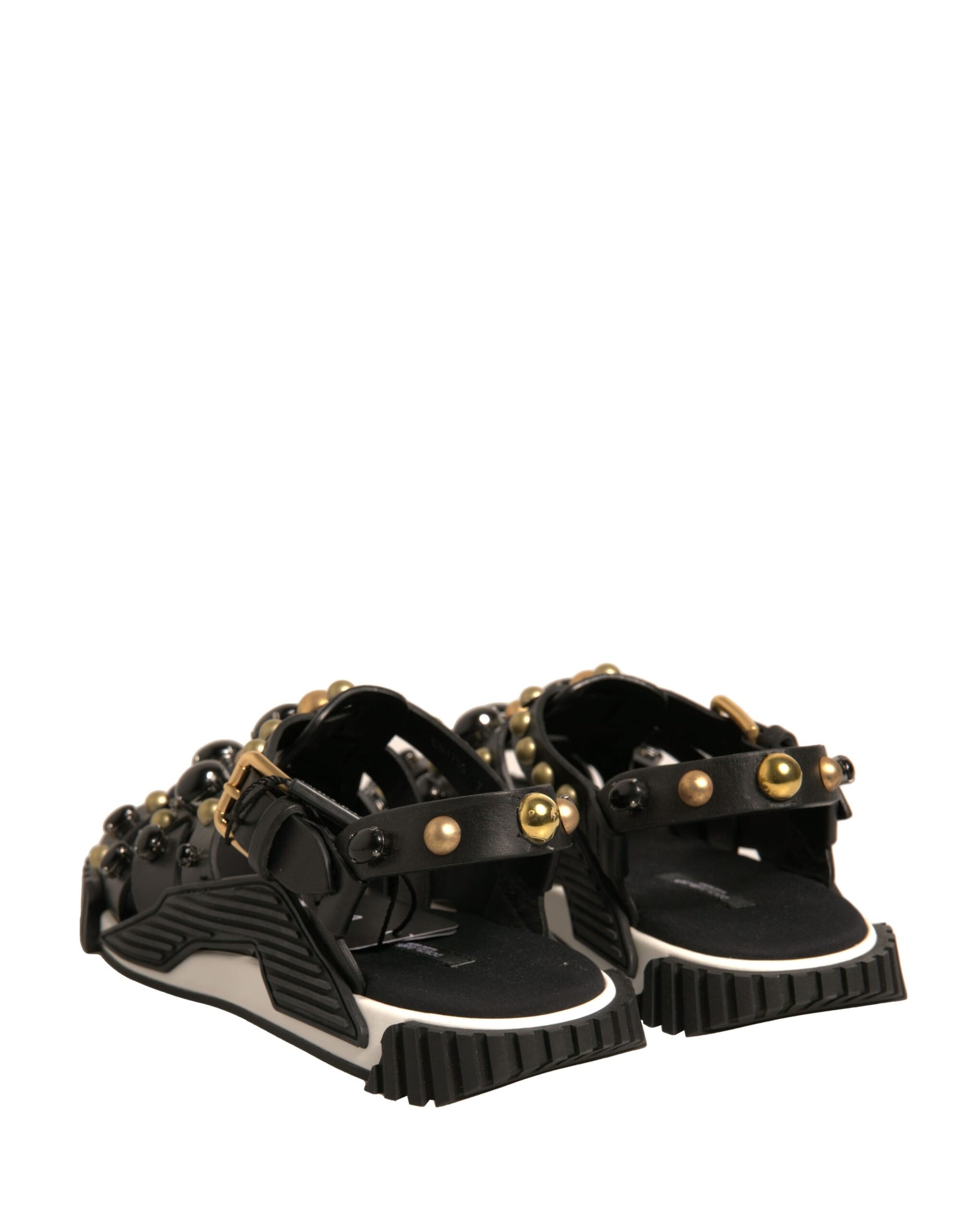 Dolce & Gabbana Black Leather Studded Slides Sandals Shoes | Regal Royce