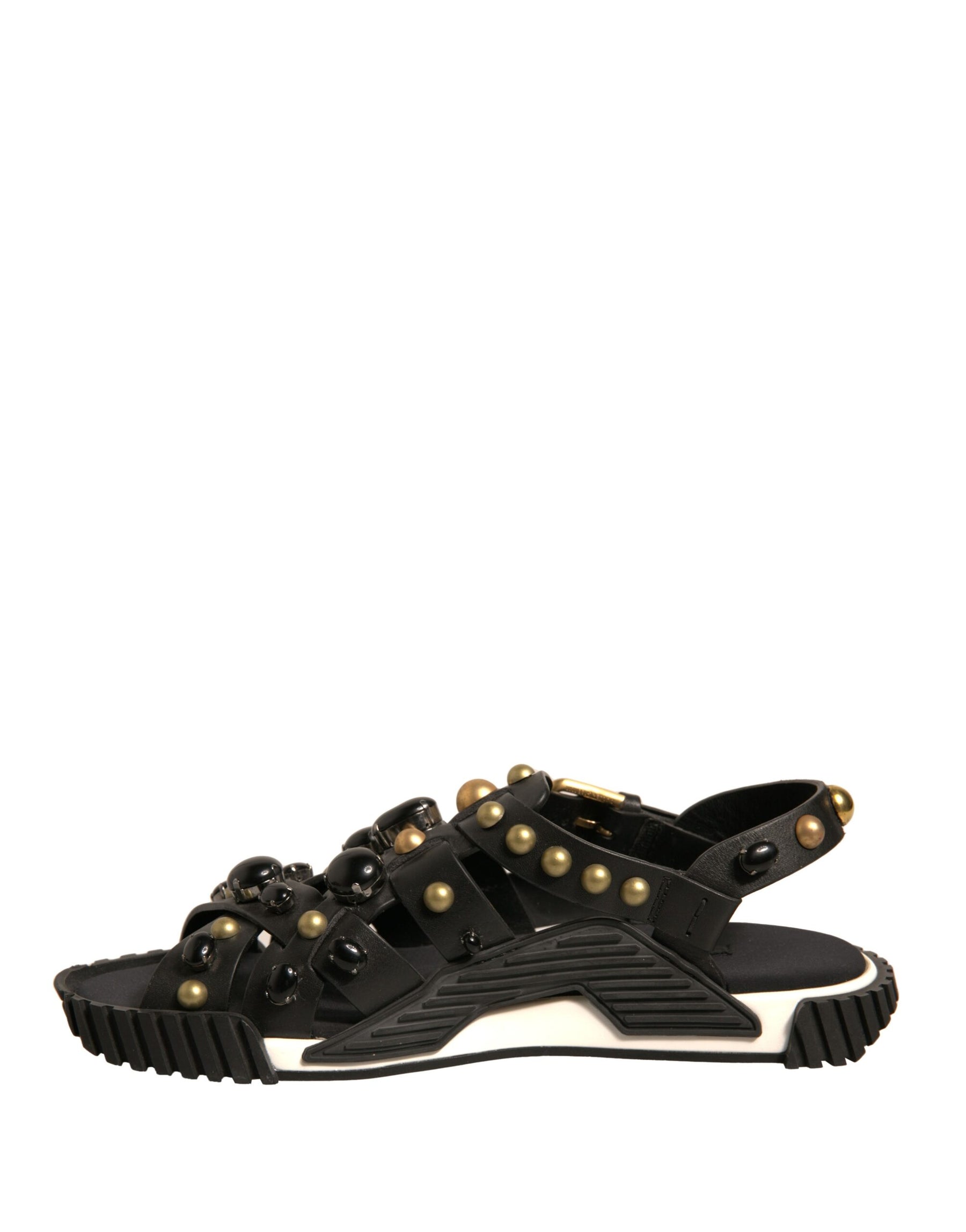 Dolce & Gabbana Black Leather Studded Slides Sandals Shoes | Regal Royce