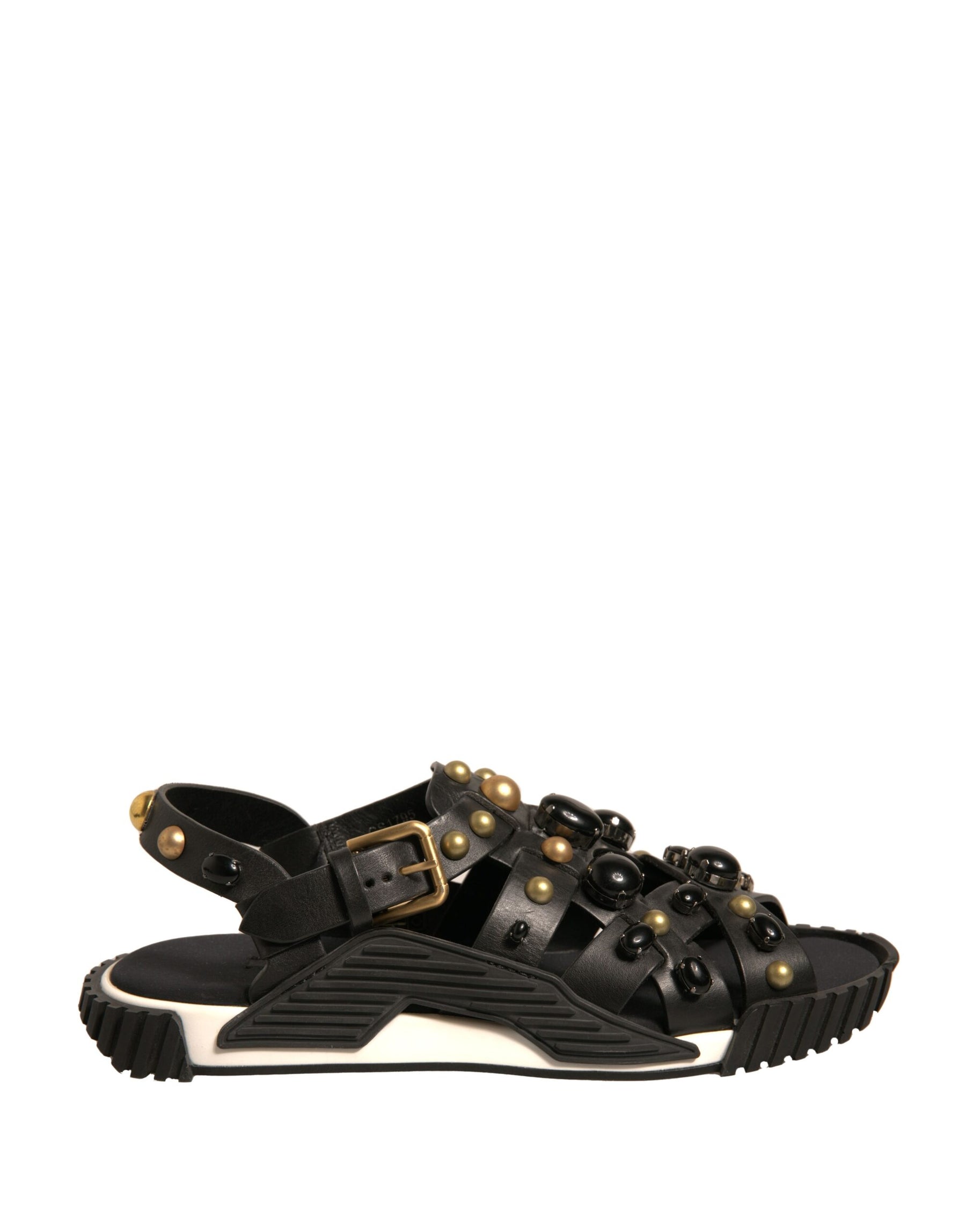 Dolce & Gabbana Black Leather Studded Slides Sandals Shoes | Regal Royce