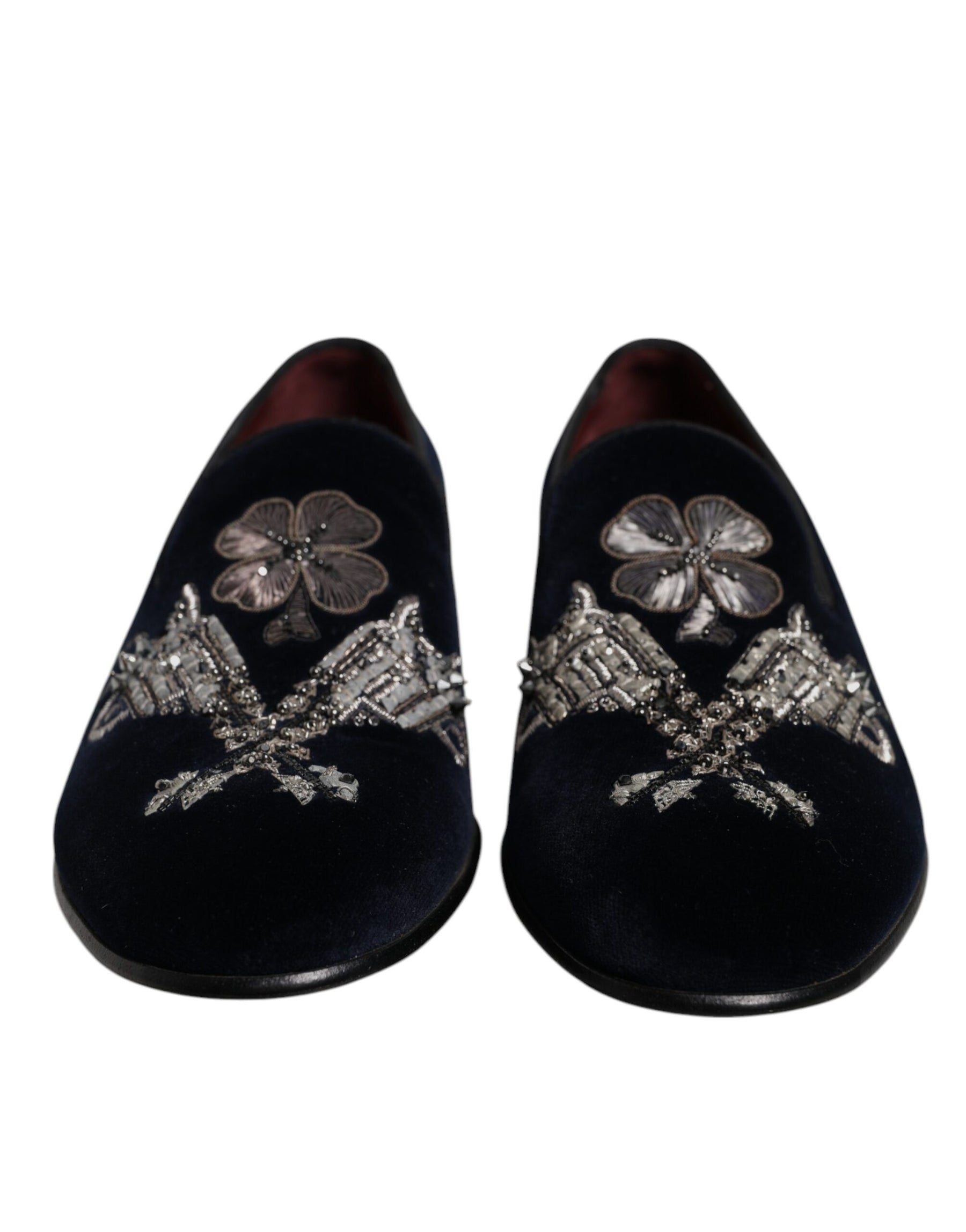 Dolce & Gabbana Black Velvet Floral Gun Loafers Dress Shoes | Regal Royce