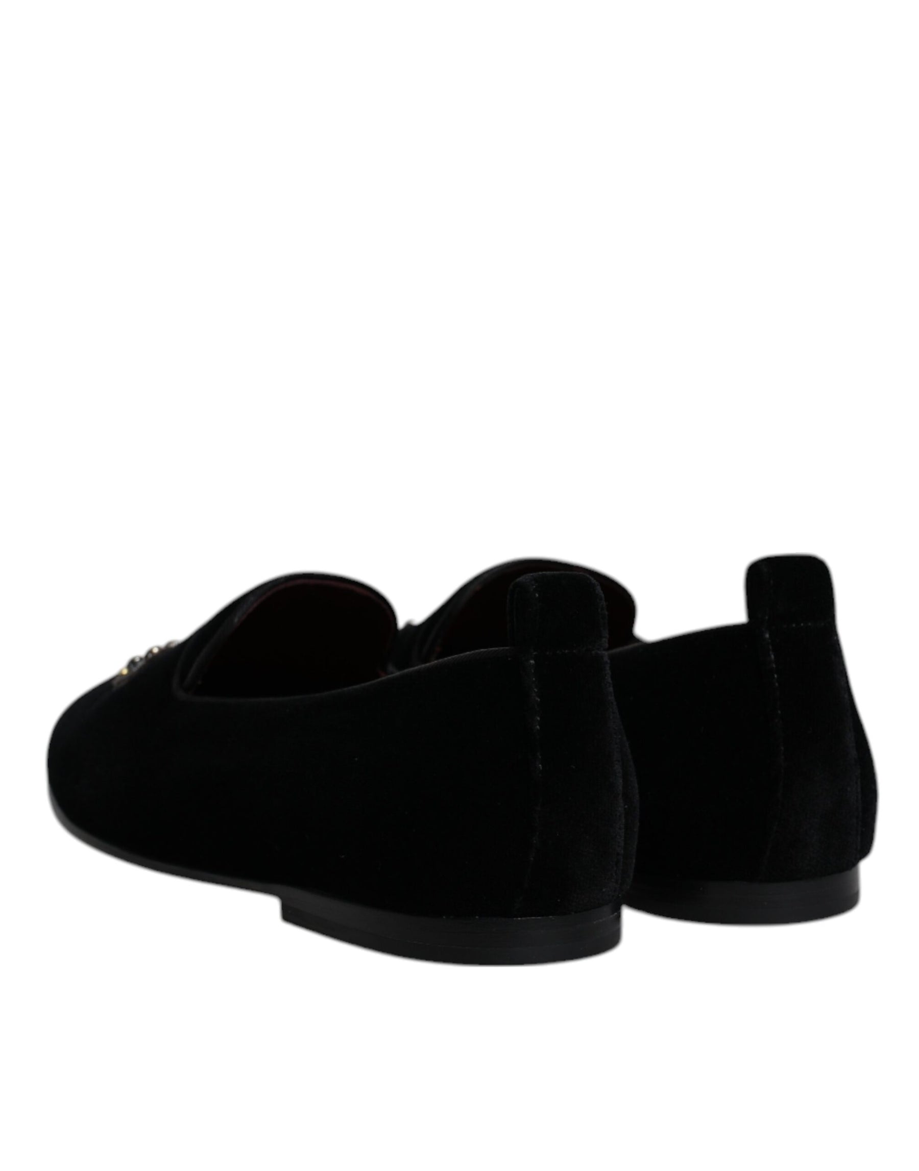 Dolce & Gabbana Black Velvet Crystal Crown Loafers Formal Dress Shoes | Regal Royce