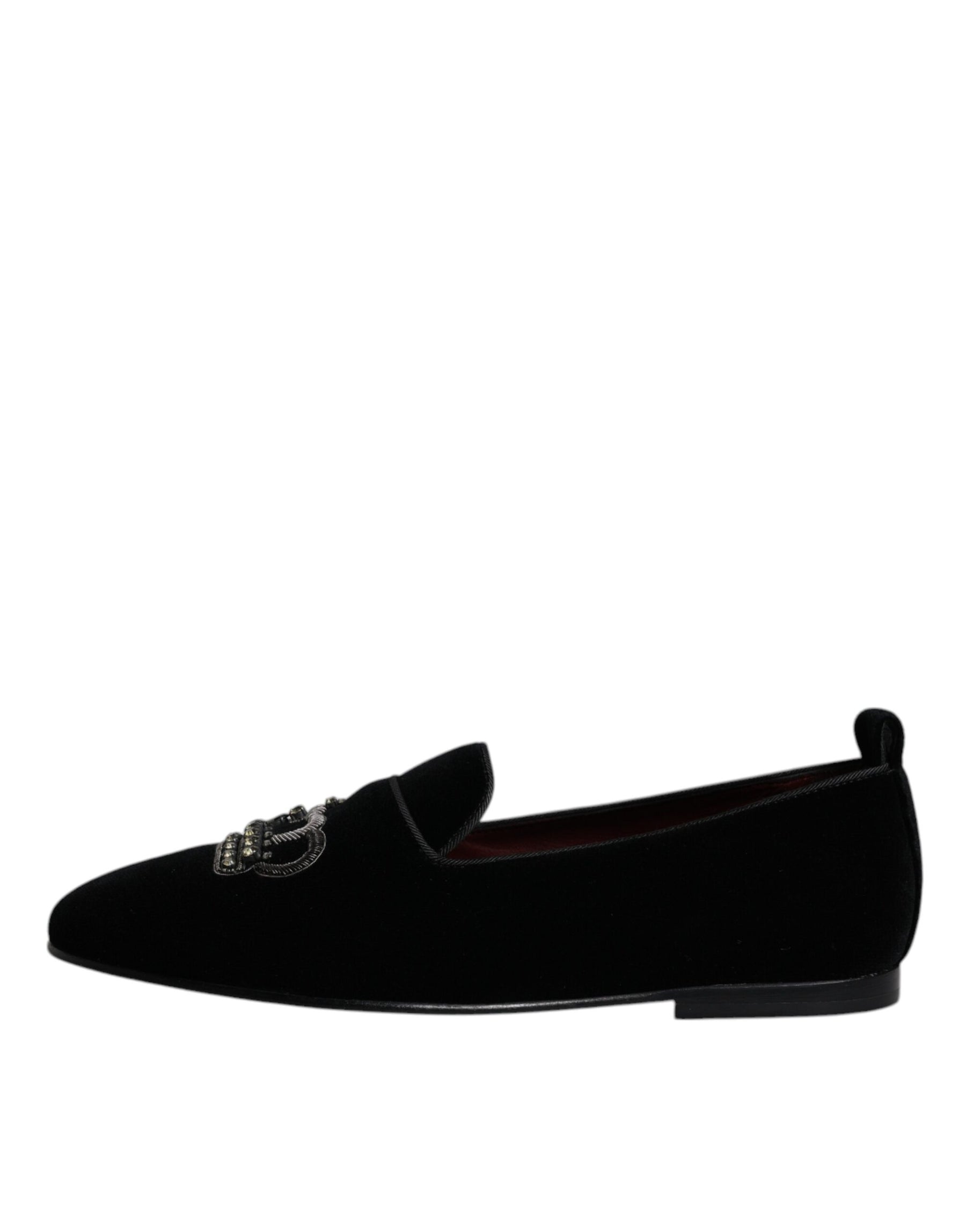 Dolce & Gabbana Black Velvet Crystal Crown Loafers Formal Dress Shoes | Regal Royce