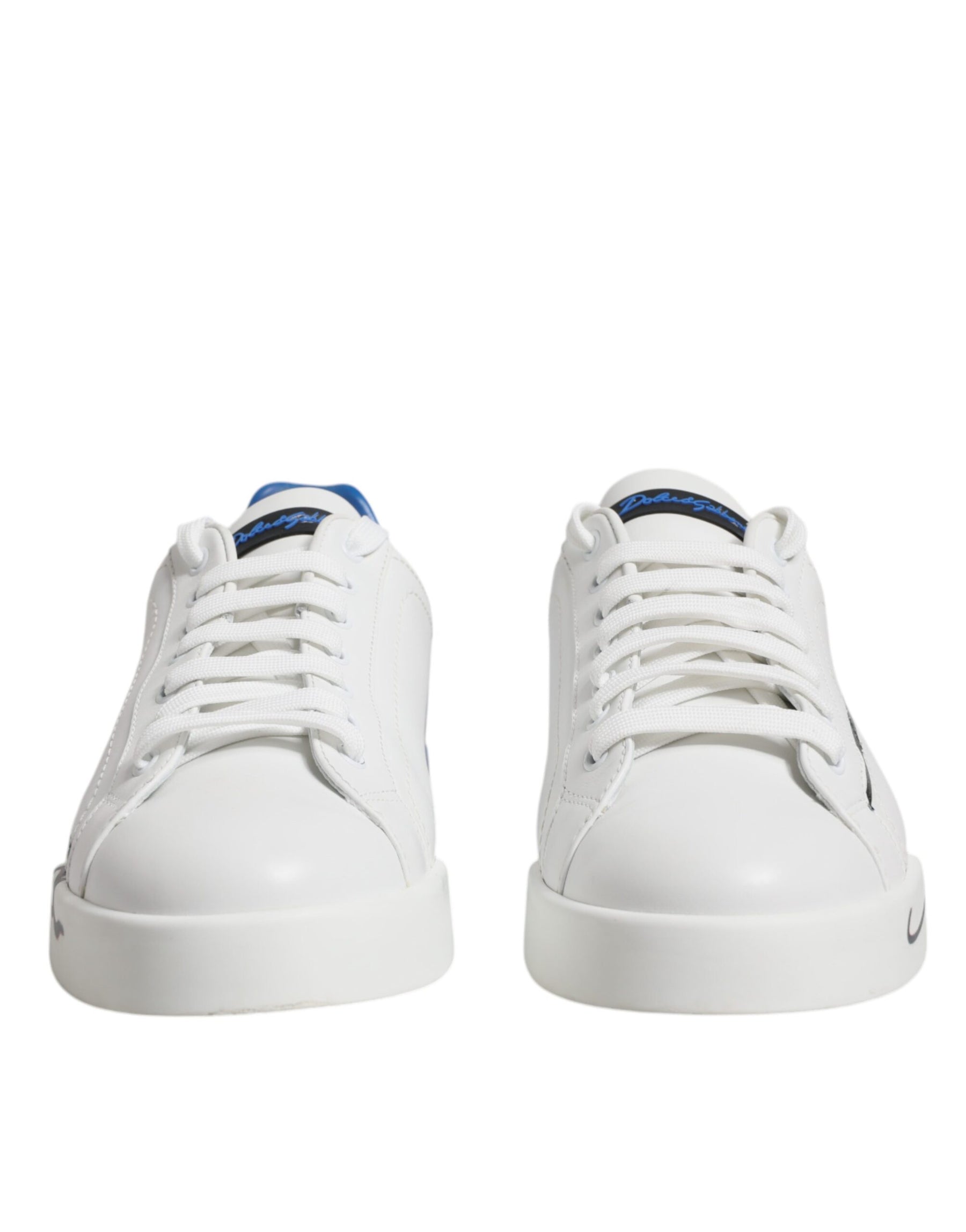 Dolce & Gabbana White Blue Portofino Leather Sneakers Shoes | Regal Royce