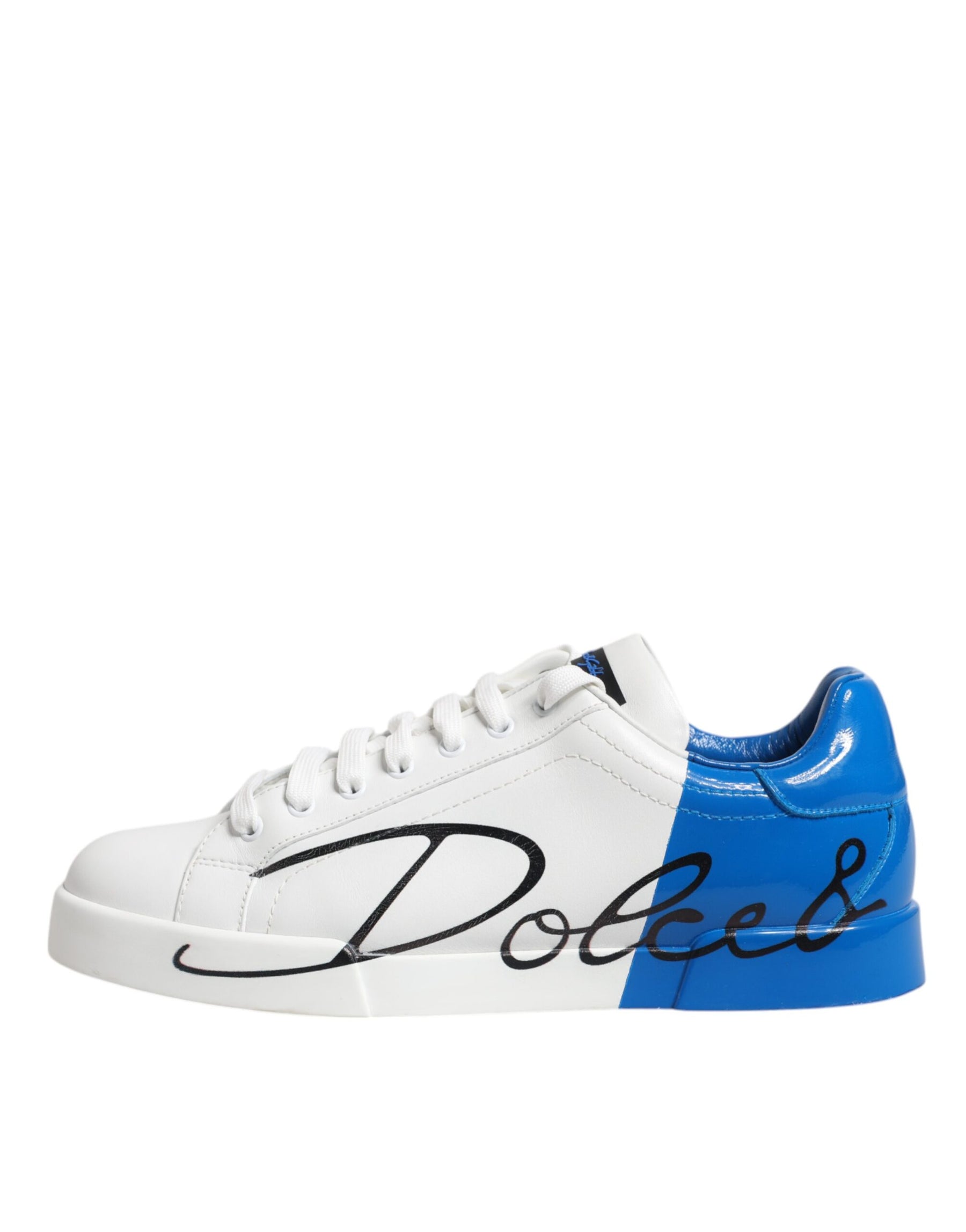 Dolce & Gabbana White Blue Portofino Leather Sneakers Shoes | Regal Royce
