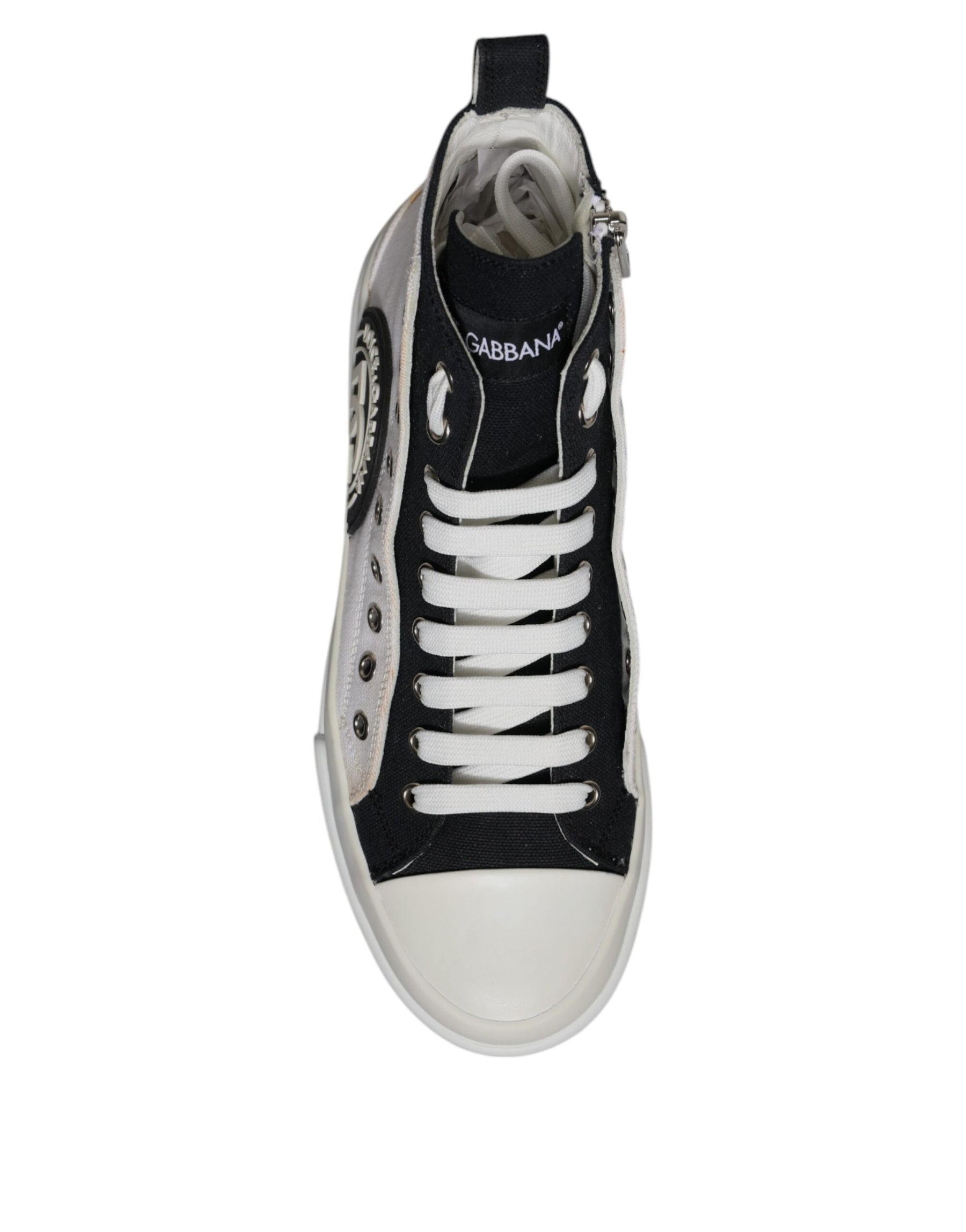 Dolce & Gabbana White Black Cotton High Top Sneakers Shoes | Regal Royce