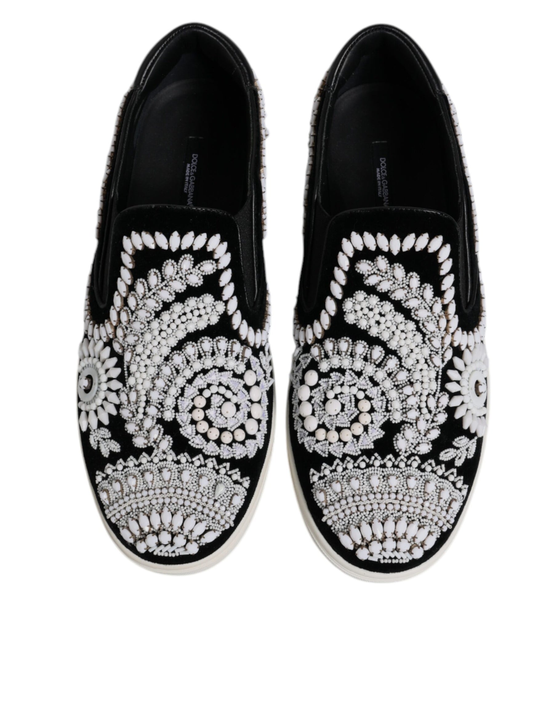 Dolce & Gabbana Black Embellished London Men Slip On Shoes | Regal Royce