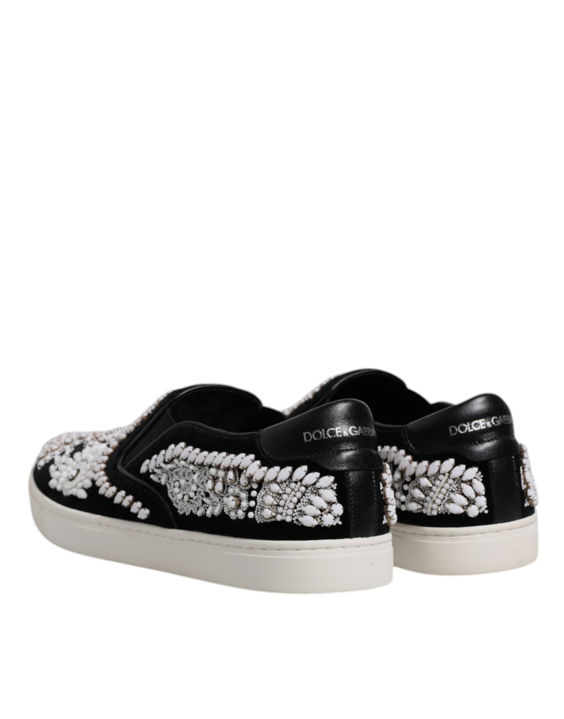 Dolce & Gabbana Black Embellished London Men Slip On Shoes | Regal Royce
