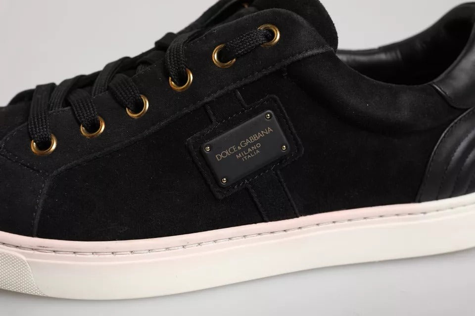 Dolce & Gabbana Black Logo Suede Leather Men Sneakers Shoes | Regal Royce