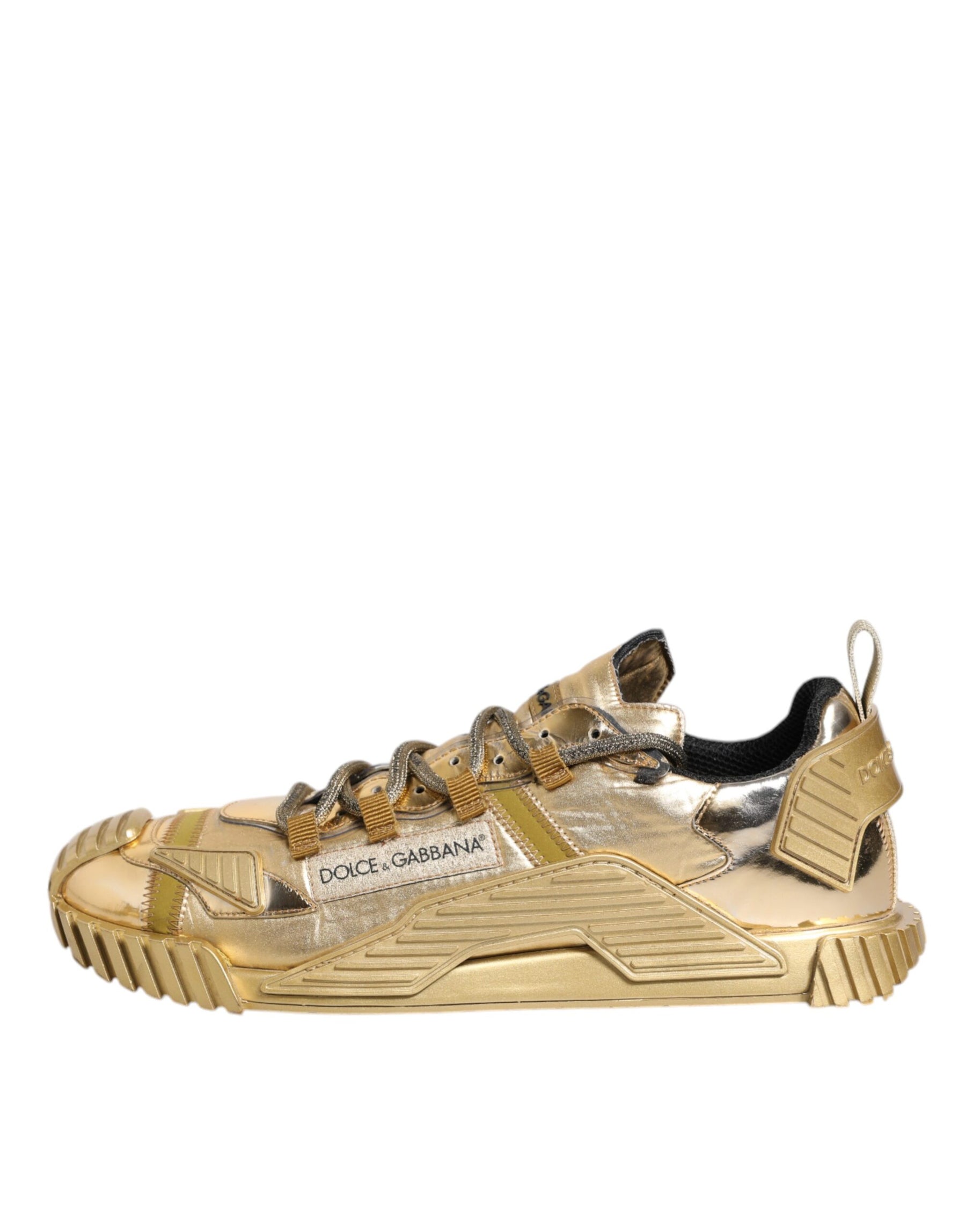 Dolce & Gabbana Gold Stretch Lace Up NS1 Sneakers Shoes | Regal Royce