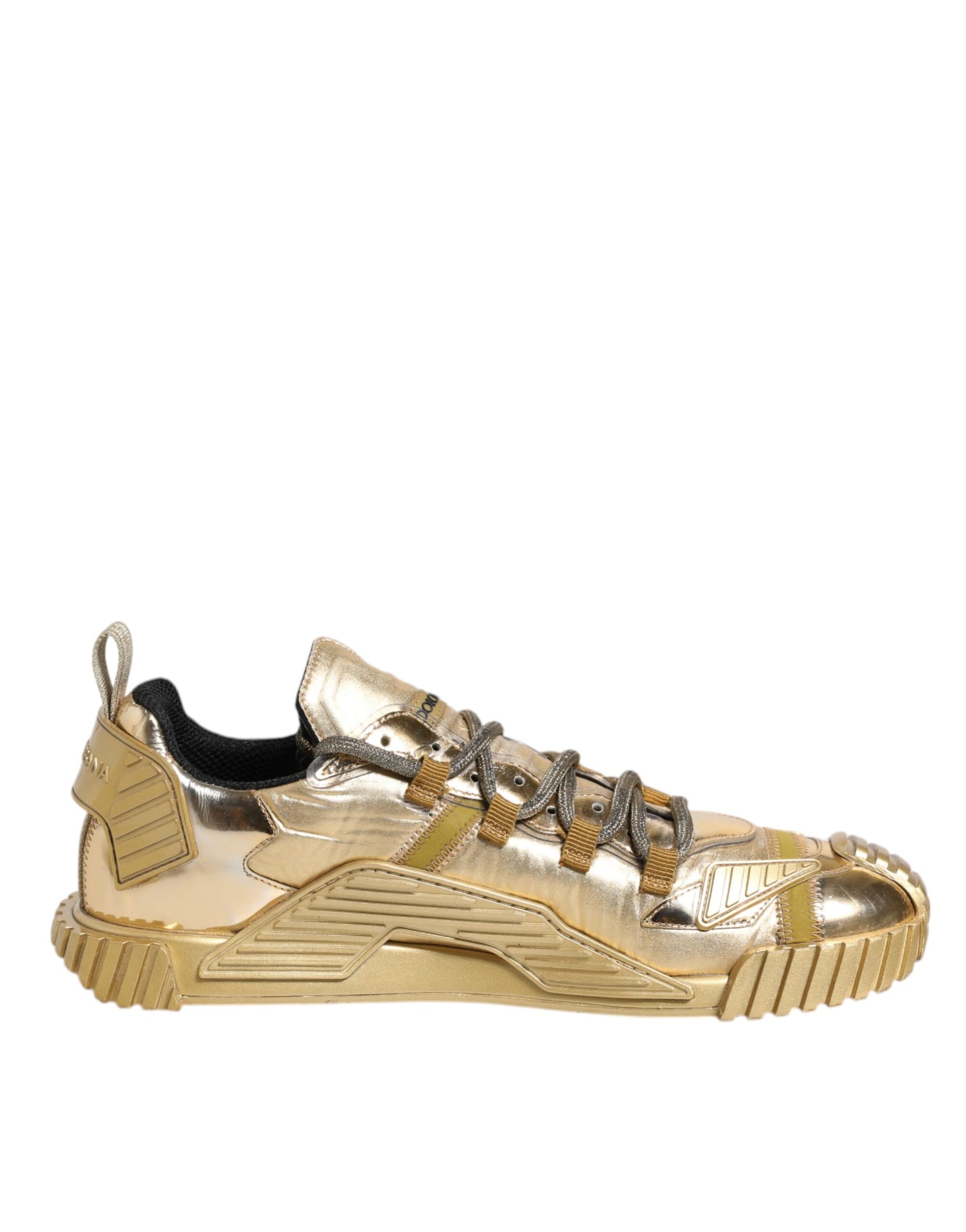 Dolce & Gabbana Gold Stretch Lace Up NS1 Sneakers Shoes | Regal Royce